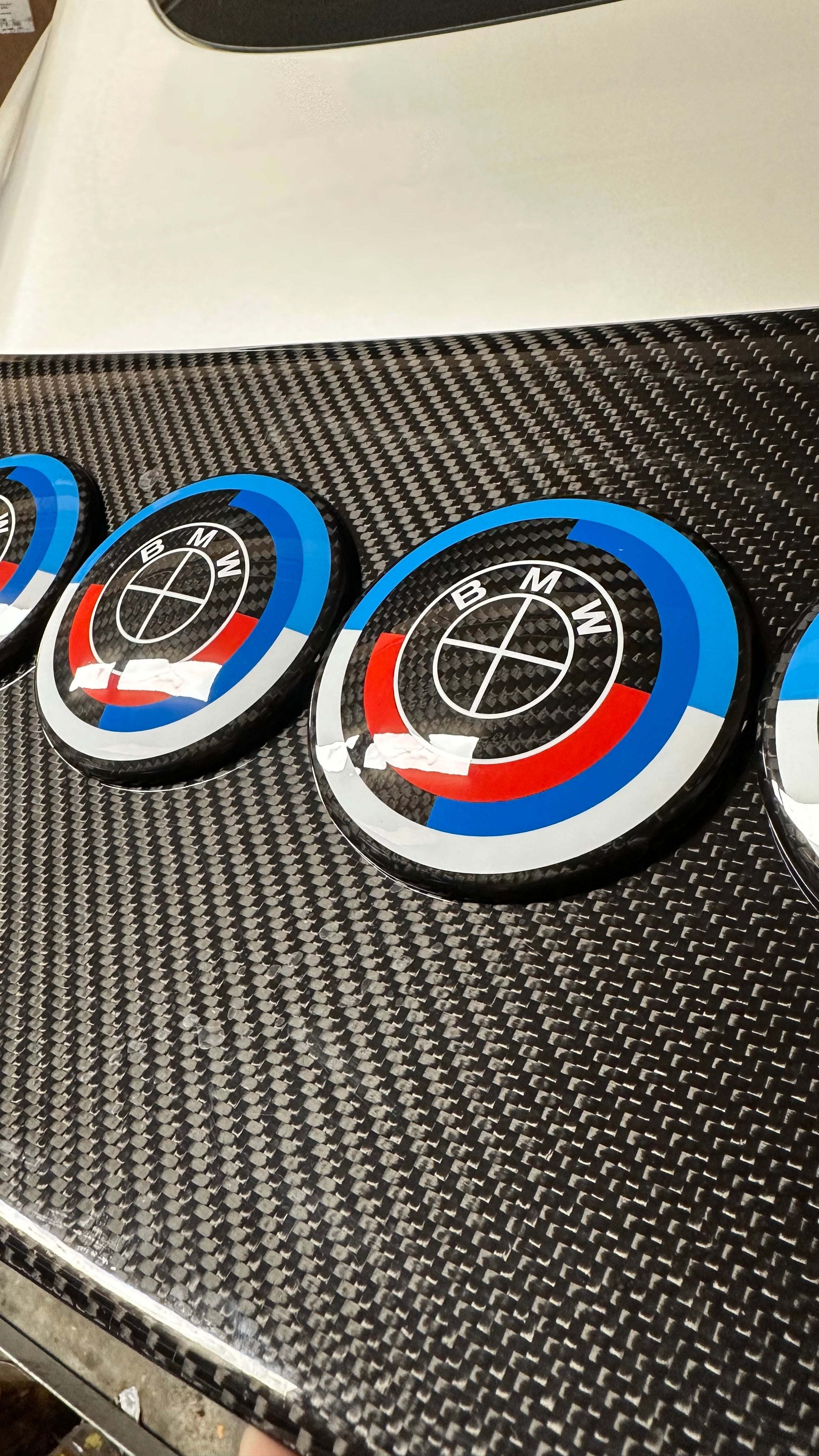 Carbon Fiber 50th Years M Heritage Emblem Roundel Cover &  Hub Cap Replacement (7 Piece)- BMW Roundel