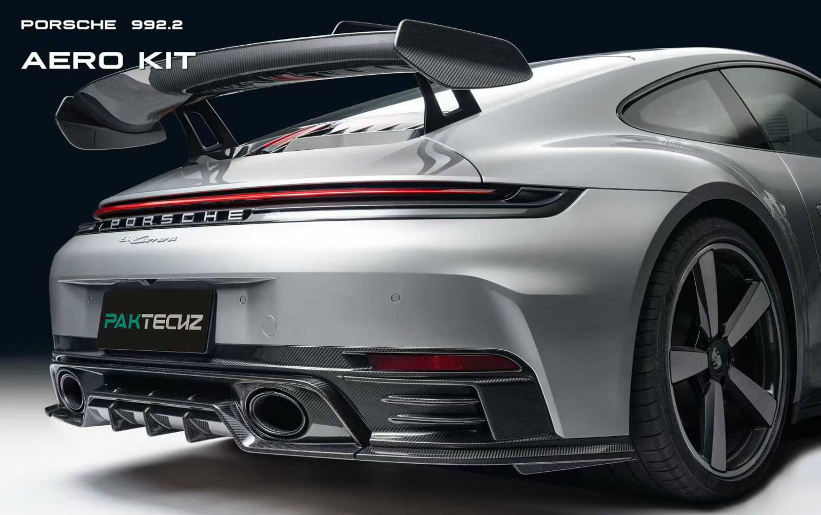 Prepreg Carbon Fiber Rear Trunk Wing w/Base Paktechz- Porsche 992.2 Carrera 911