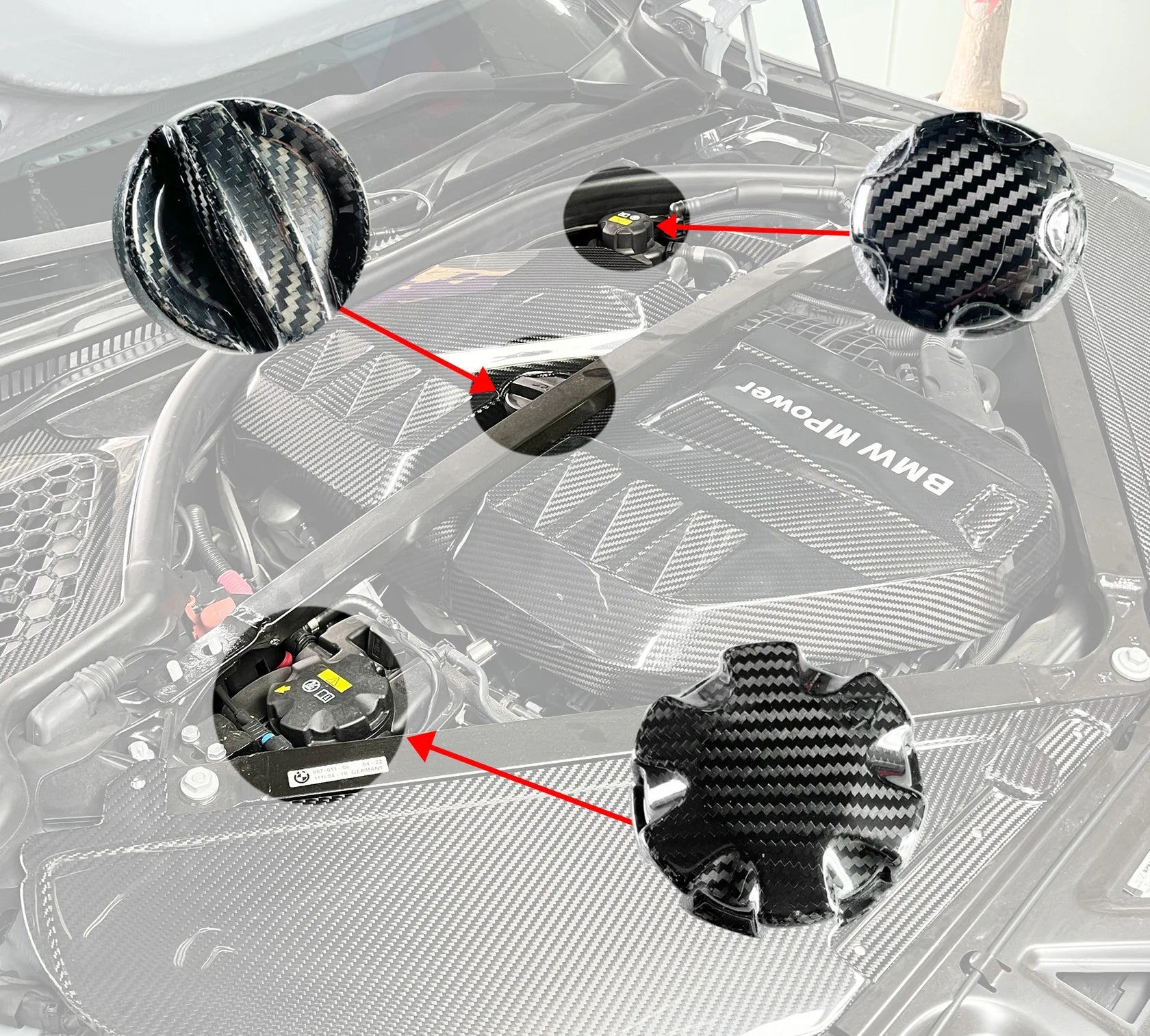 Prepreg Carbon Fiber Engine Bay oils Cap Set  - BMW G80 G82 G87 X3M X4M S58