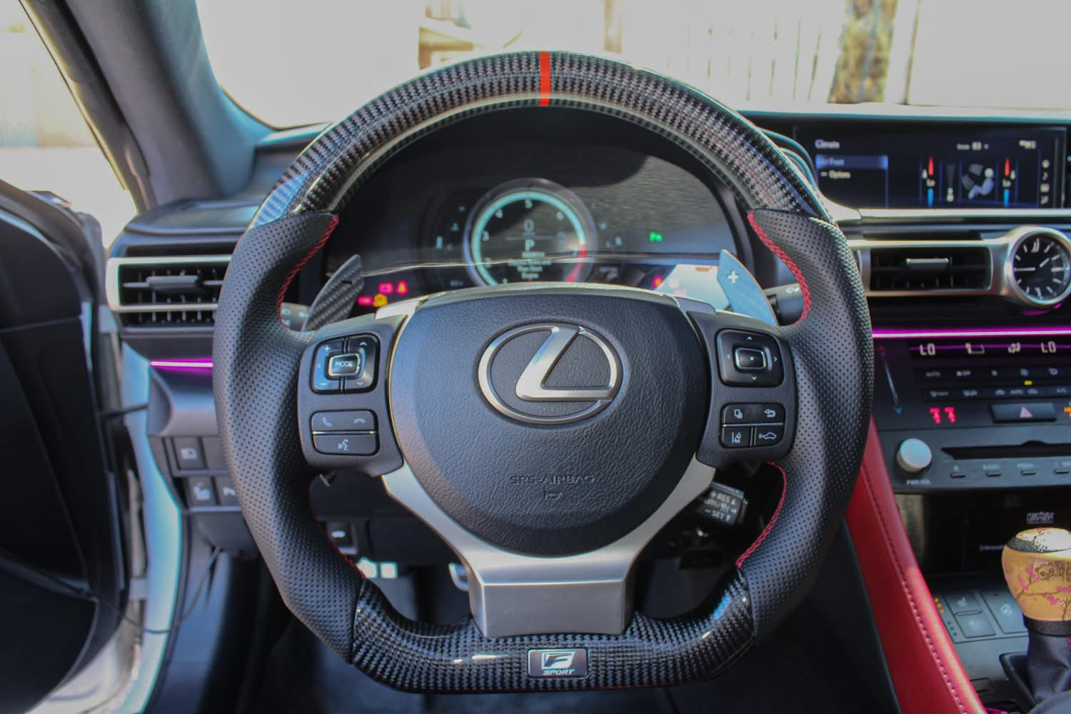 Carbon Fiber Steering Wheel w/ Red Stripe - Lexus IS250/350 & RX350