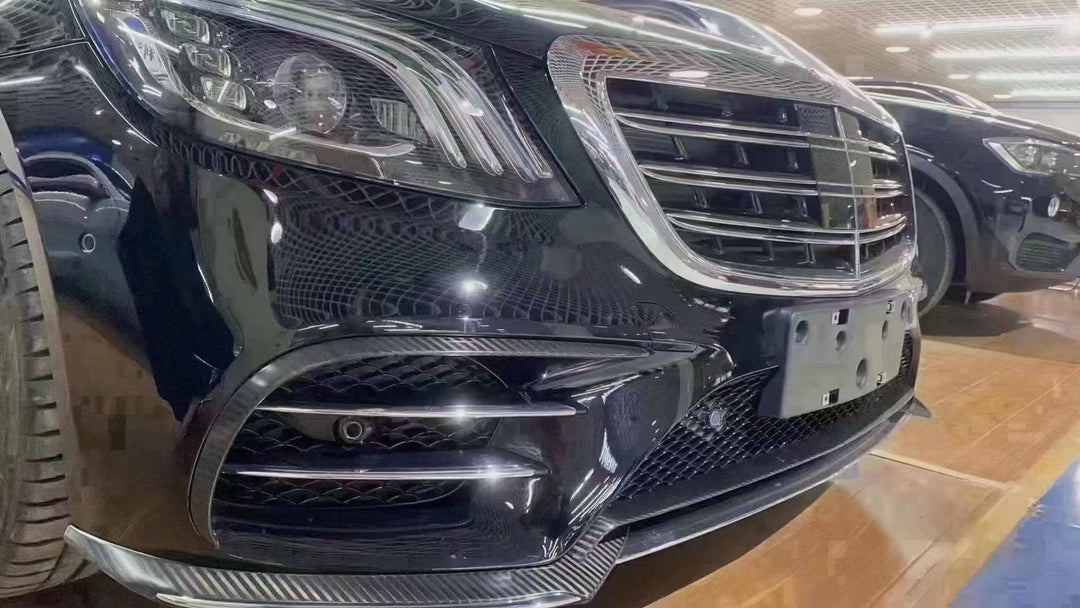 Carbon Fiber Front Bumper Lip Spoiler W/ Splitters - Mercedes Benz S Class W222