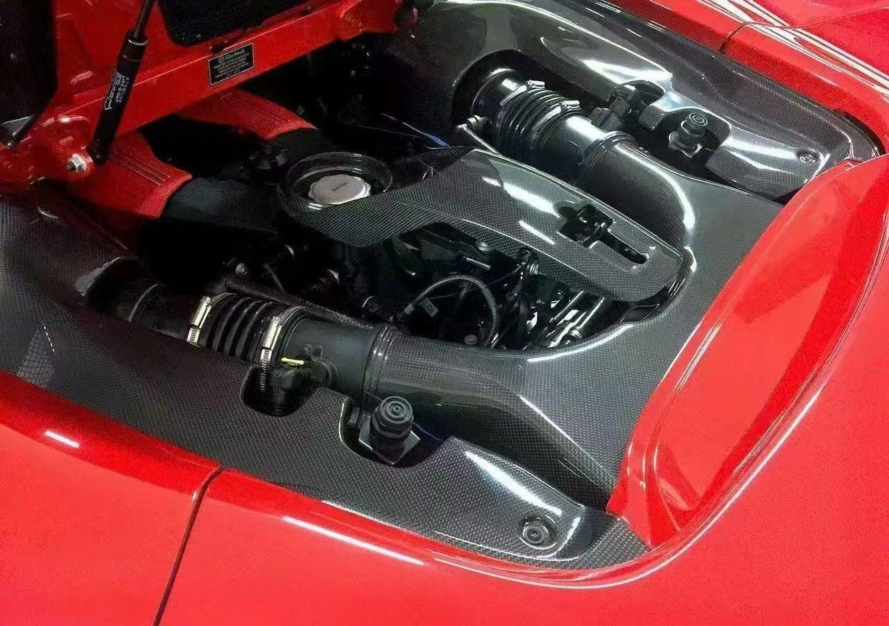Dry Carbon Fiber Engine Bay Cover Set - Ferrari 488 GTB coupe spider
