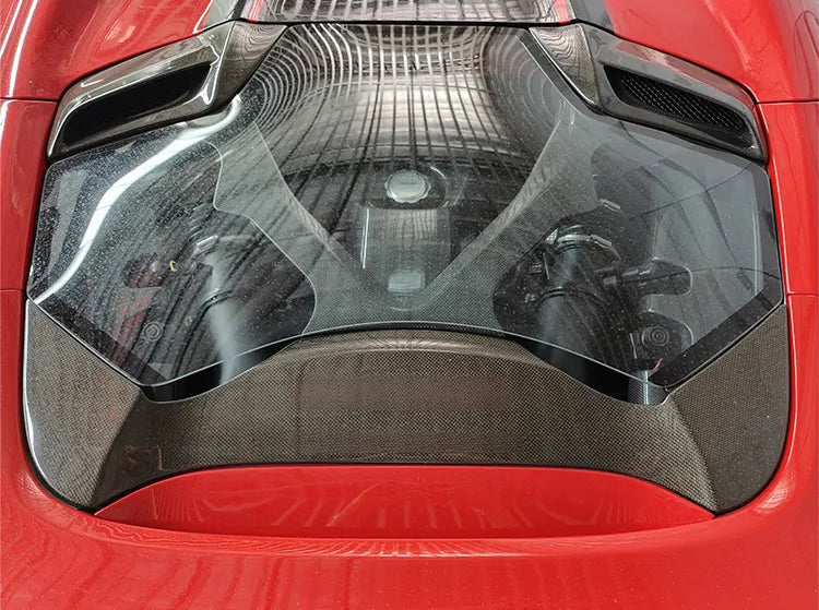 Carbon Fiber Rear Engine Bonnet cover w/ Transparent Window - Ferrari 488 Spyder