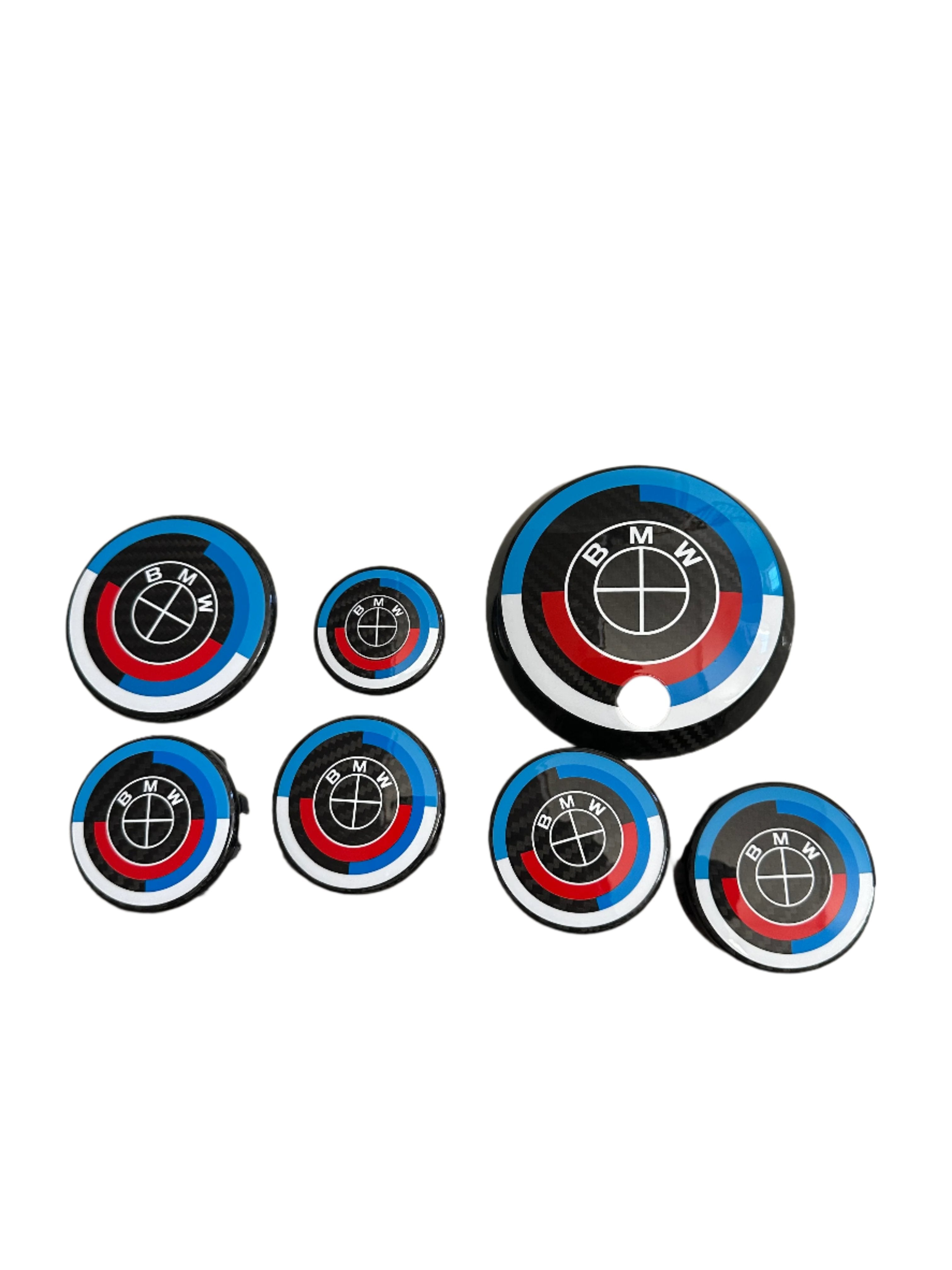 Carbon Fiber 50th Years M Heritage Emblem Roundel Cover &  Hub Cap Replacement (7 Piece)- BMW Roundel