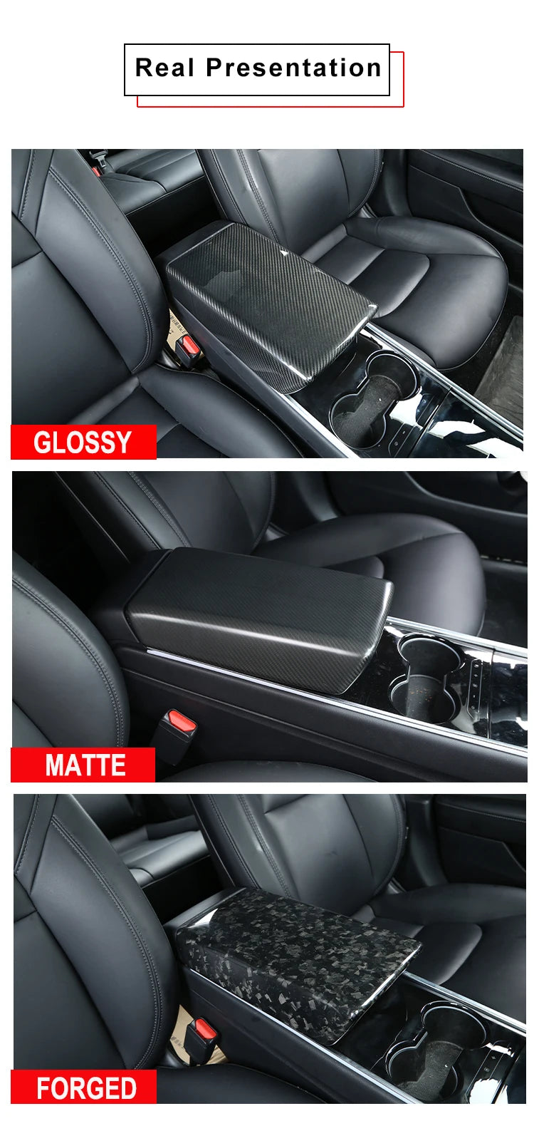 Carbon Fiber Armrest Cover overlay - TESLA Model 3 & Y