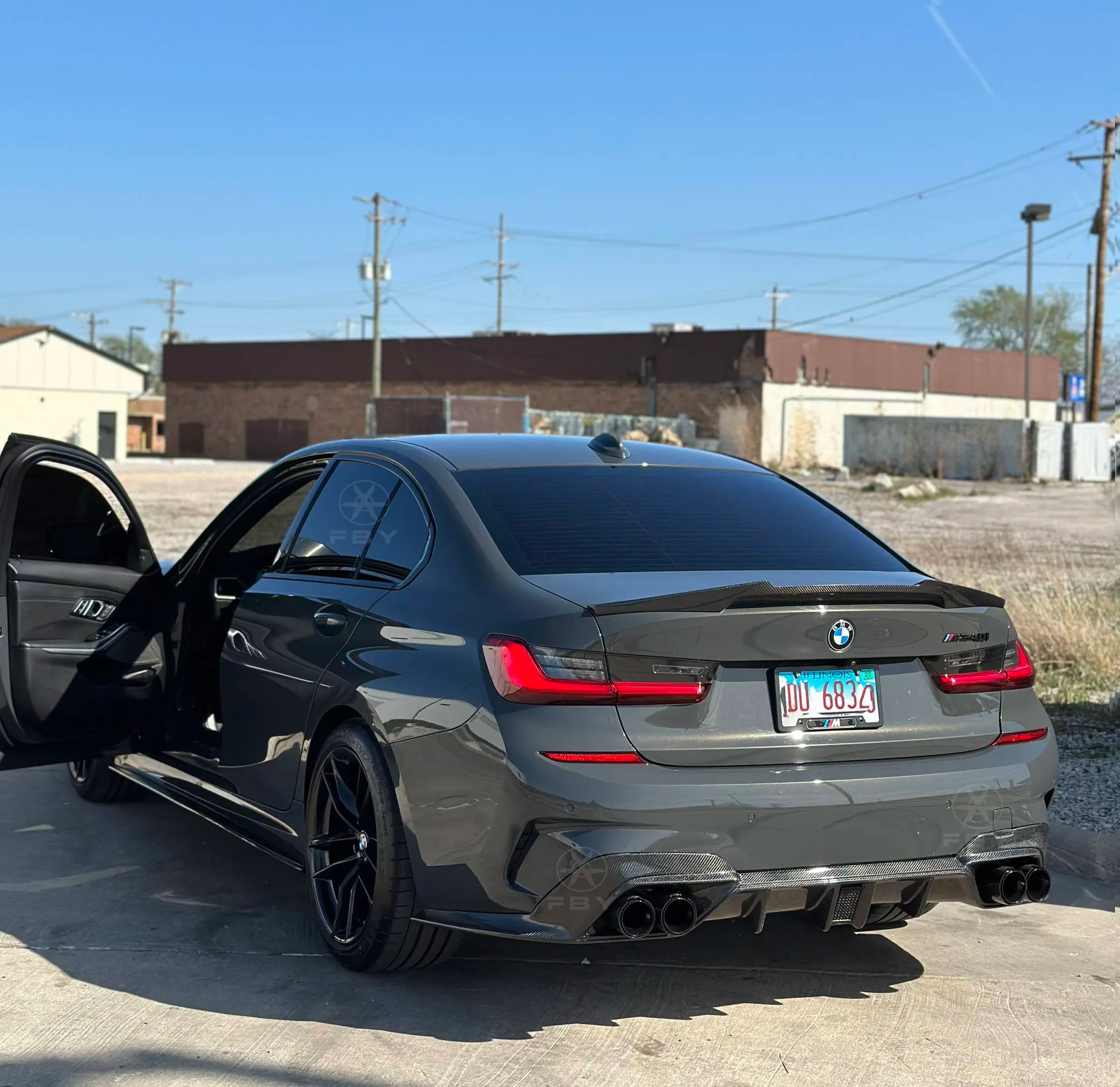 Carbon Fiber C Style Rear Diffuser w/ LED -  BMW G20 3 Series 2019-2022