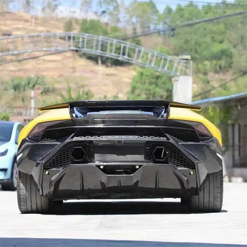 Tecnica Style Carbon Fiber Rear Bumper w/ Exhaust - Huracan LP610 LP580 EVO