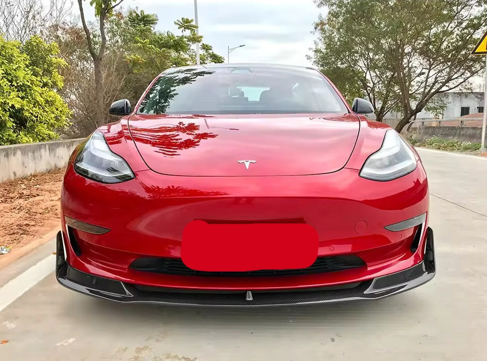 Carbon Fiber V Style Front Lip - Tesla Model 3