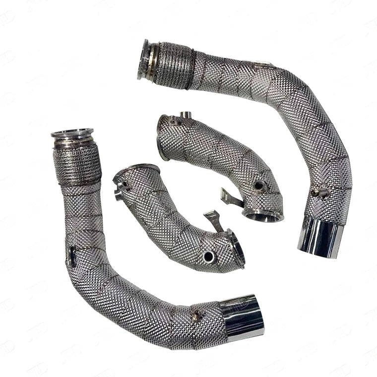 2020+ BMW F95 X5M F96 X6M S63R Stainless Steel Heat Shielded Performance Catless Exhaust Downpipes