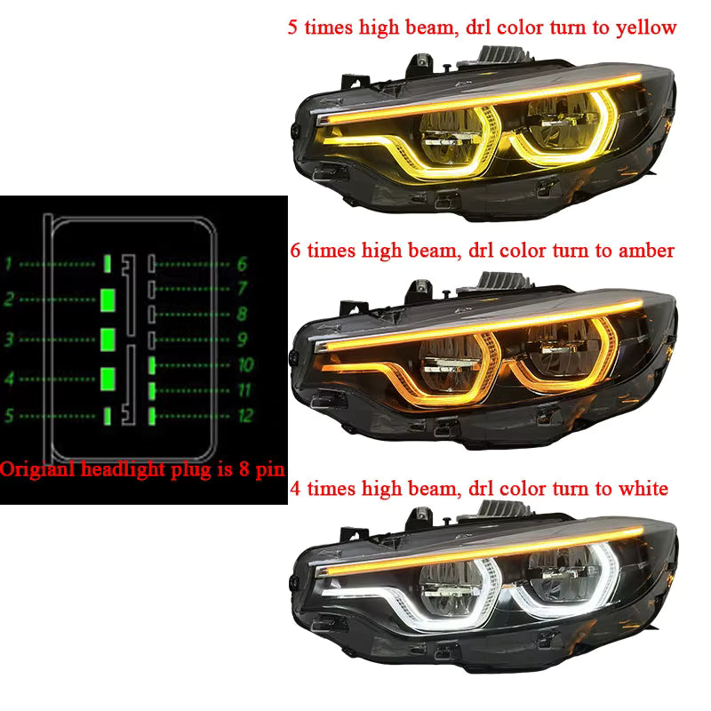 F8X Yellow/White/ Amber Switchable IKON PLUG N PLAY DRL Headlights - F80 M3 F82 F83 M4