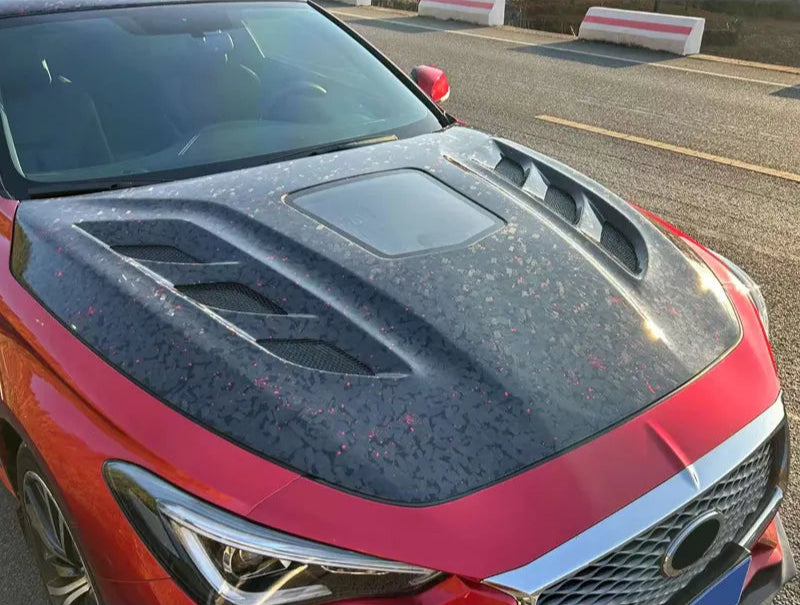 Carbon Fiber Front Vented Engine Hood w/ Transparent window - Infiniti Q60