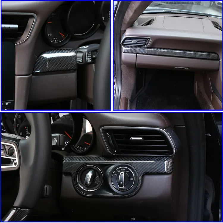 Carbon Fiber  Center Console Instrument Panel Trim Cover - Porsche 981 911 718 2016-2019 Boxster Cayman