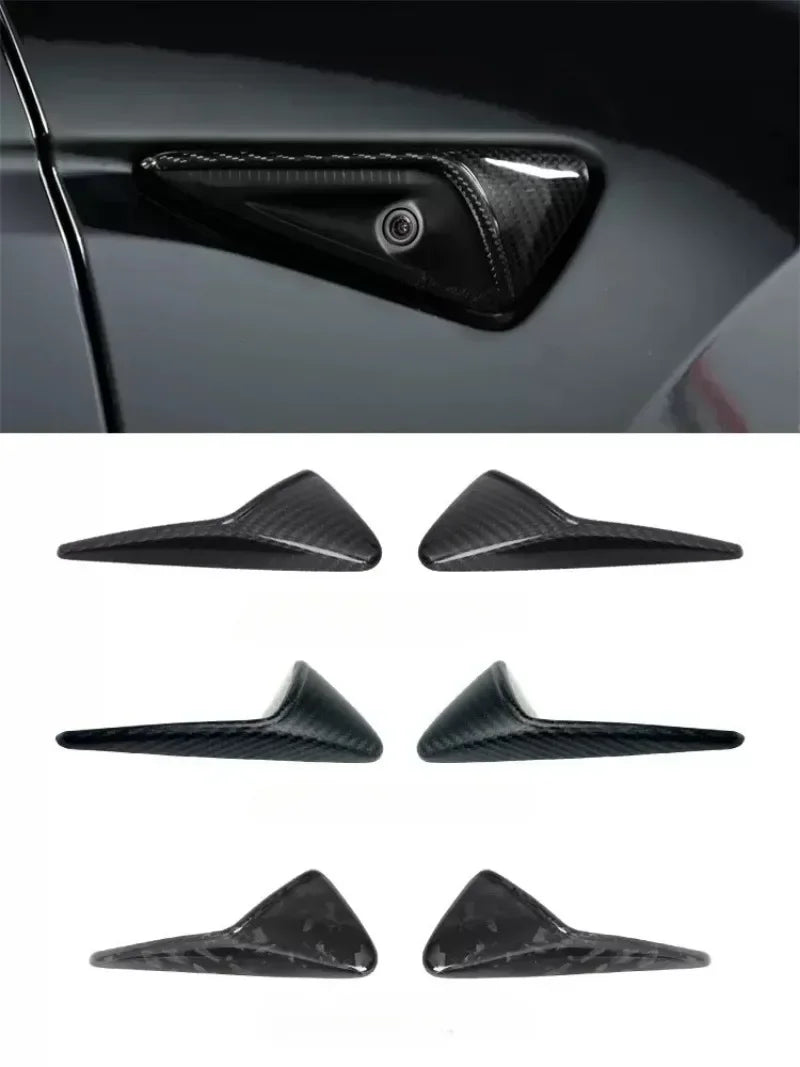Carbon Fiber Side Camera Cover Overlay - Tesla Model Y Model 3 Highland