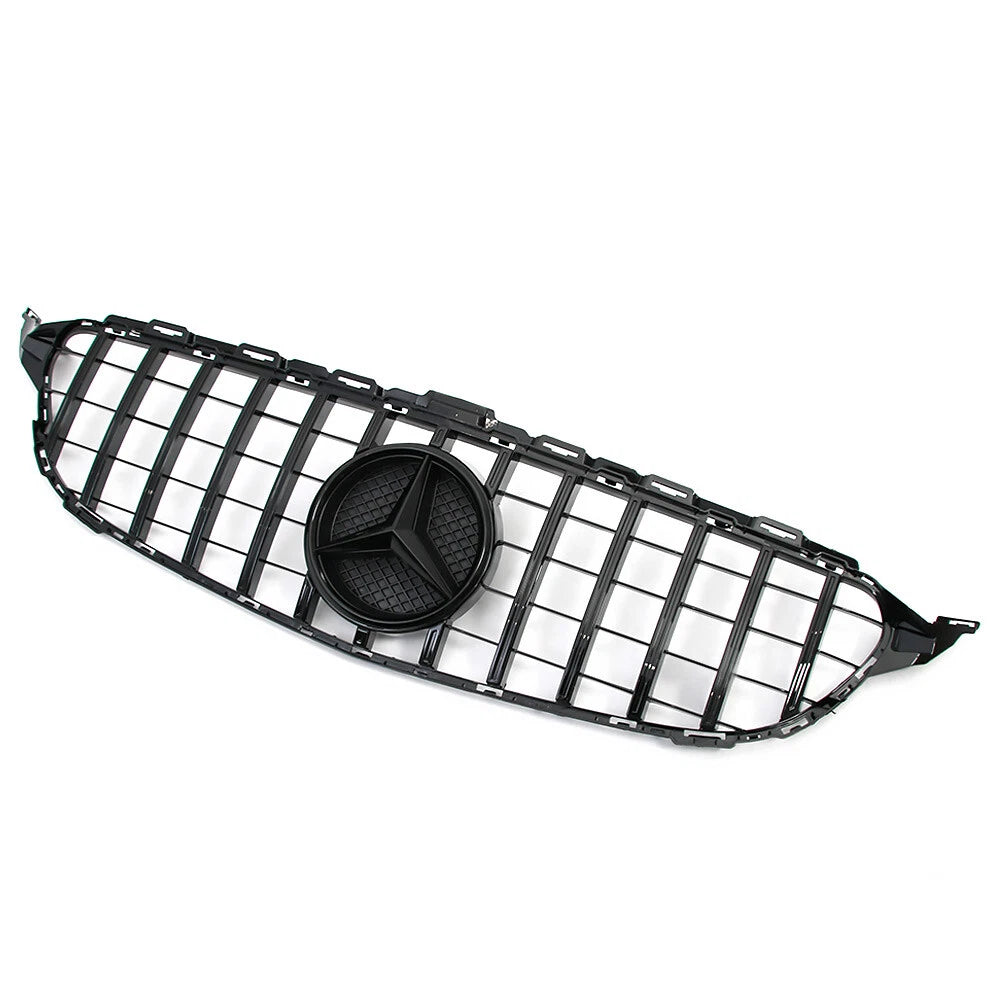 Gloss Black GT Style Front Grille W/ Emblem For Mercedes Benz W205 2015-2018 C-Class C300