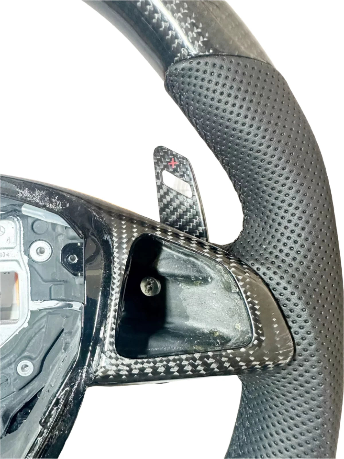 Carbon Fiber Steering Wheel w/ Red Stripe & Paddles - Mercedes CLS63 C63 S63 GLE63 GLS63 CLA45 E63
