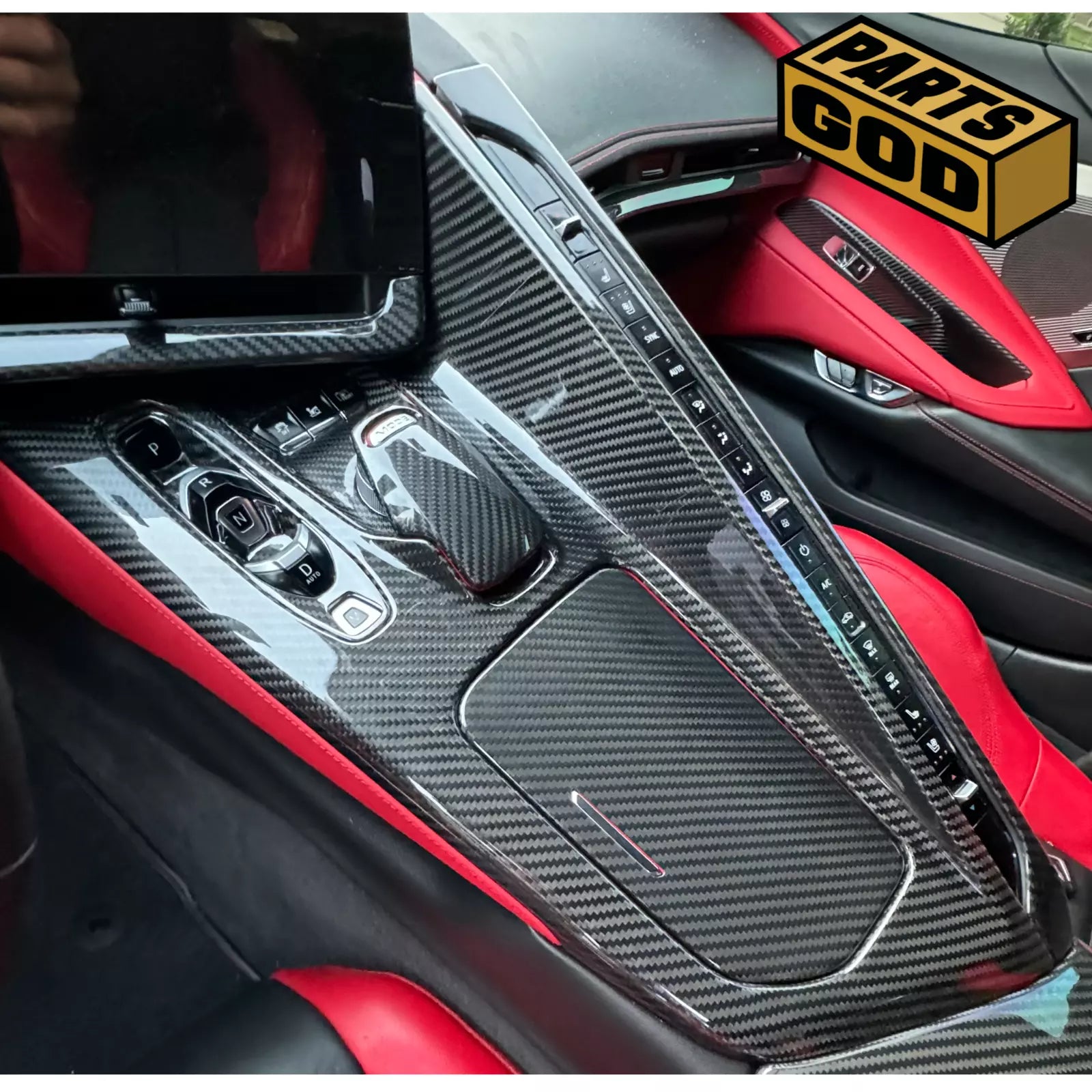 Carbon Fiber Center Console Cover + Cup Holder Lid Cover - Corvette C8