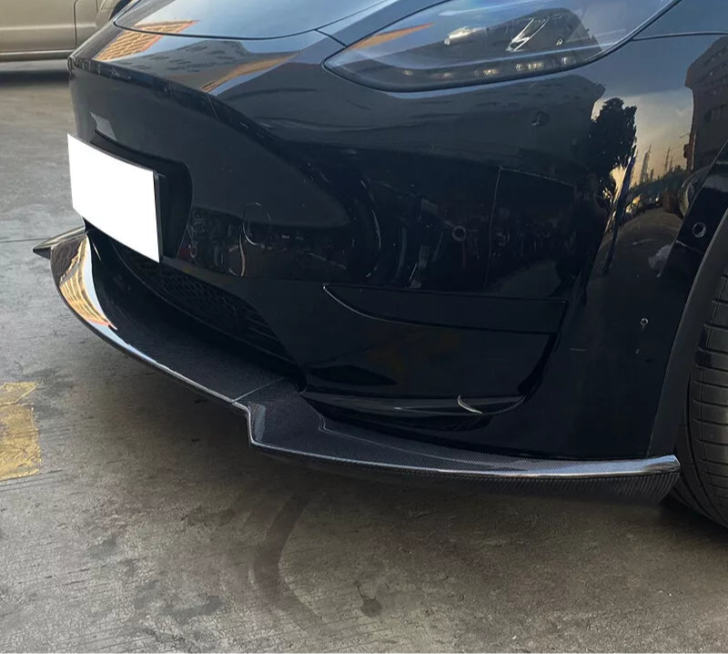 Carbon Fiber Front Lip (3pc) - 20-24 Tesla Y Track Pack
