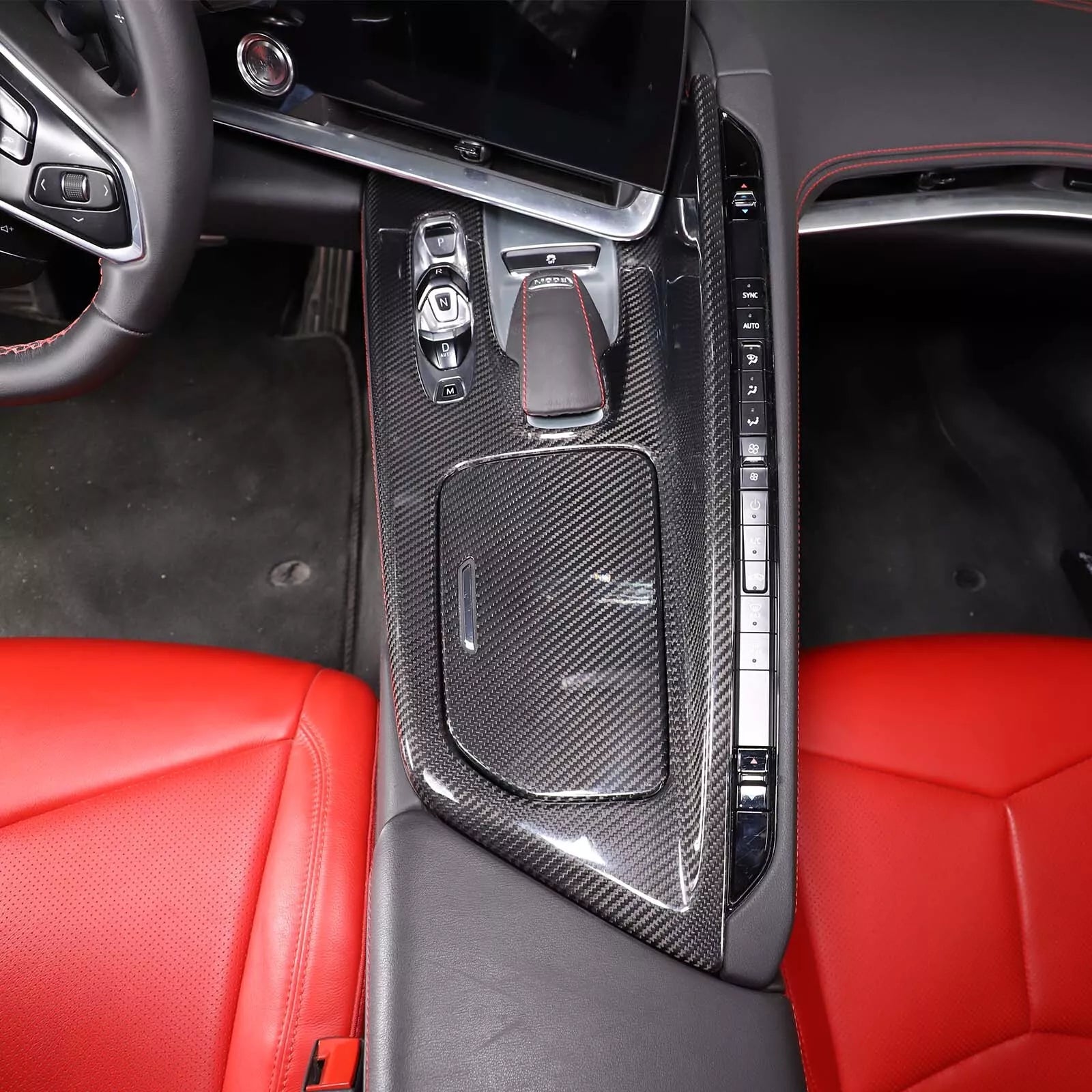 Carbon Fiber Center Console Cover + Cup Holder Lid Cover - Corvette C8