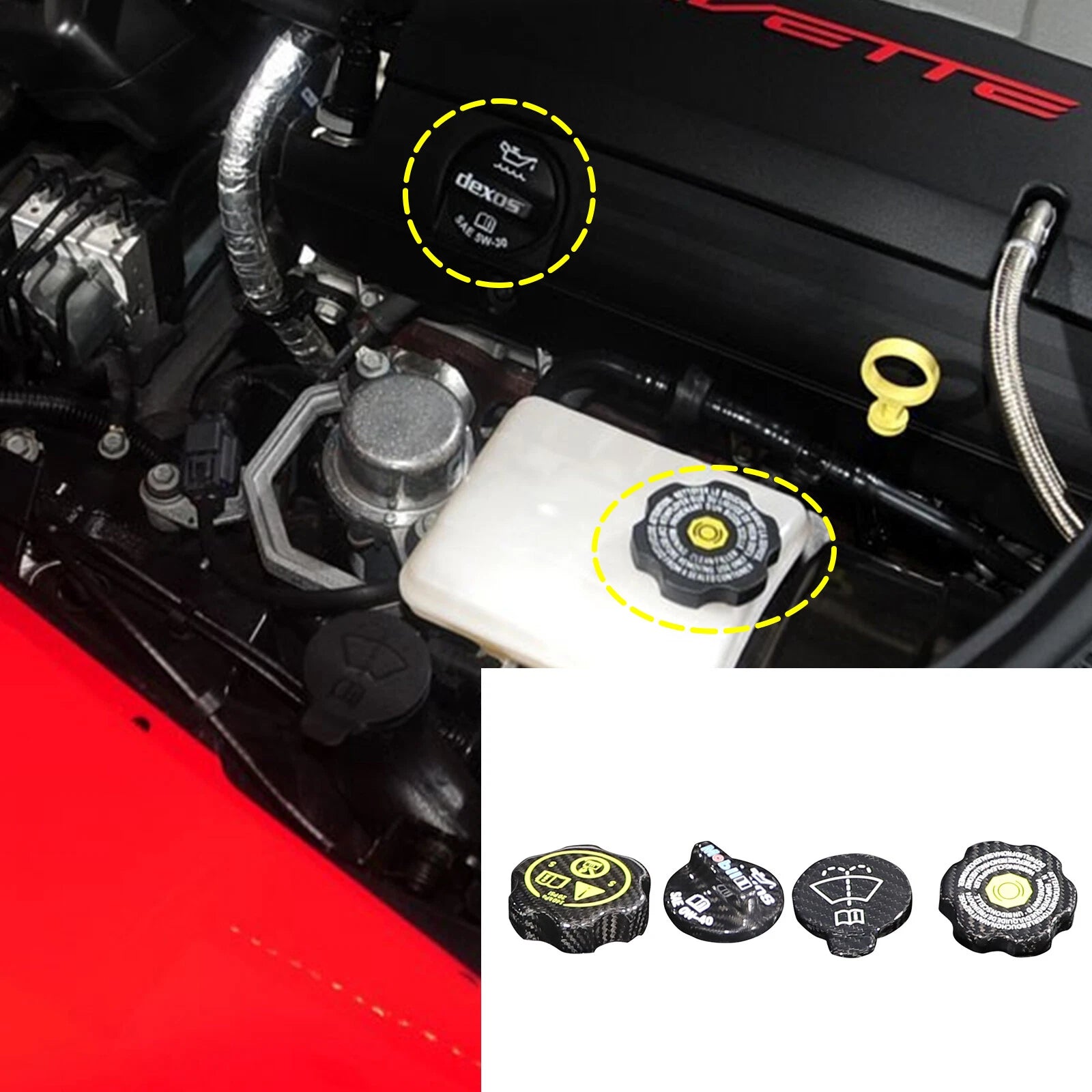 Carbon Fiber Engine Oil Cap Radiator Water Tank Cap Trim For Corvette C7