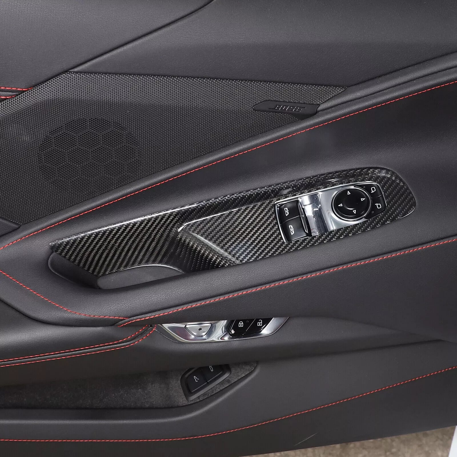 Carbon Fiber Window Lift Switch Panel Cover Trim For Chevy Corvette C8 – 2-Piece Set 4 thumbnail image