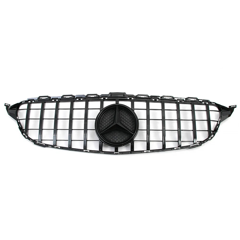 Gloss Black GT Style Front Grille W/ Emblem For Mercedes Benz W205 2015-2018 C-Class C300
