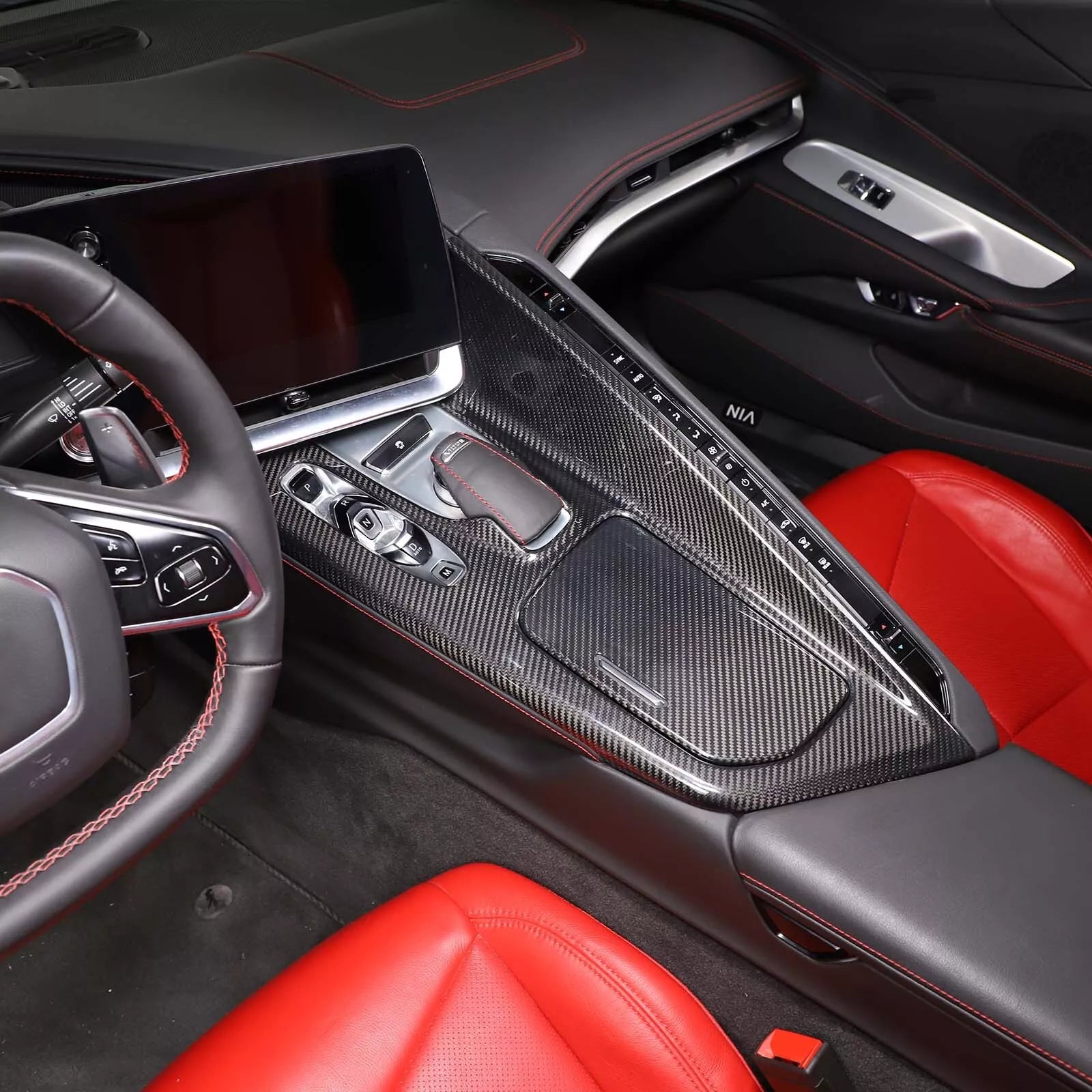 Carbon Fiber Center Console Cover + Cup Holder Lid Cover - Corvette C8