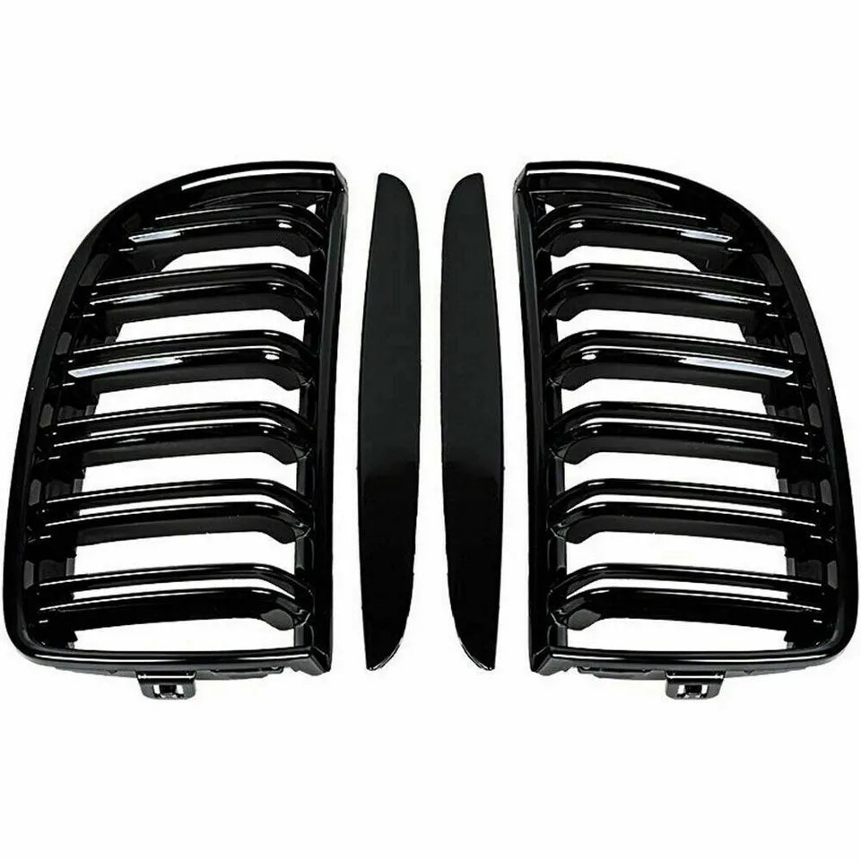 Gloss Black Dual Slat Front Kidney Grille - BMW E90 E91 3 Series Pre Lci