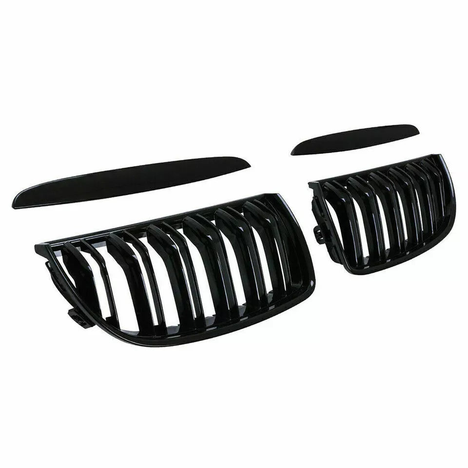 Gloss Black Dual Slat Front Kidney Grille - BMW E90 E91 3 Series Pre Lci