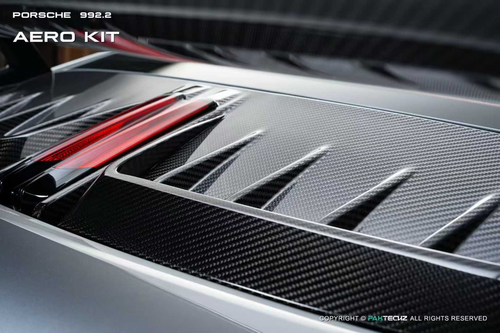 Prepreg Carbon Fiber Rear Trunk Wing w/Base Paktechz- Porsche 992.2 Carrera 911