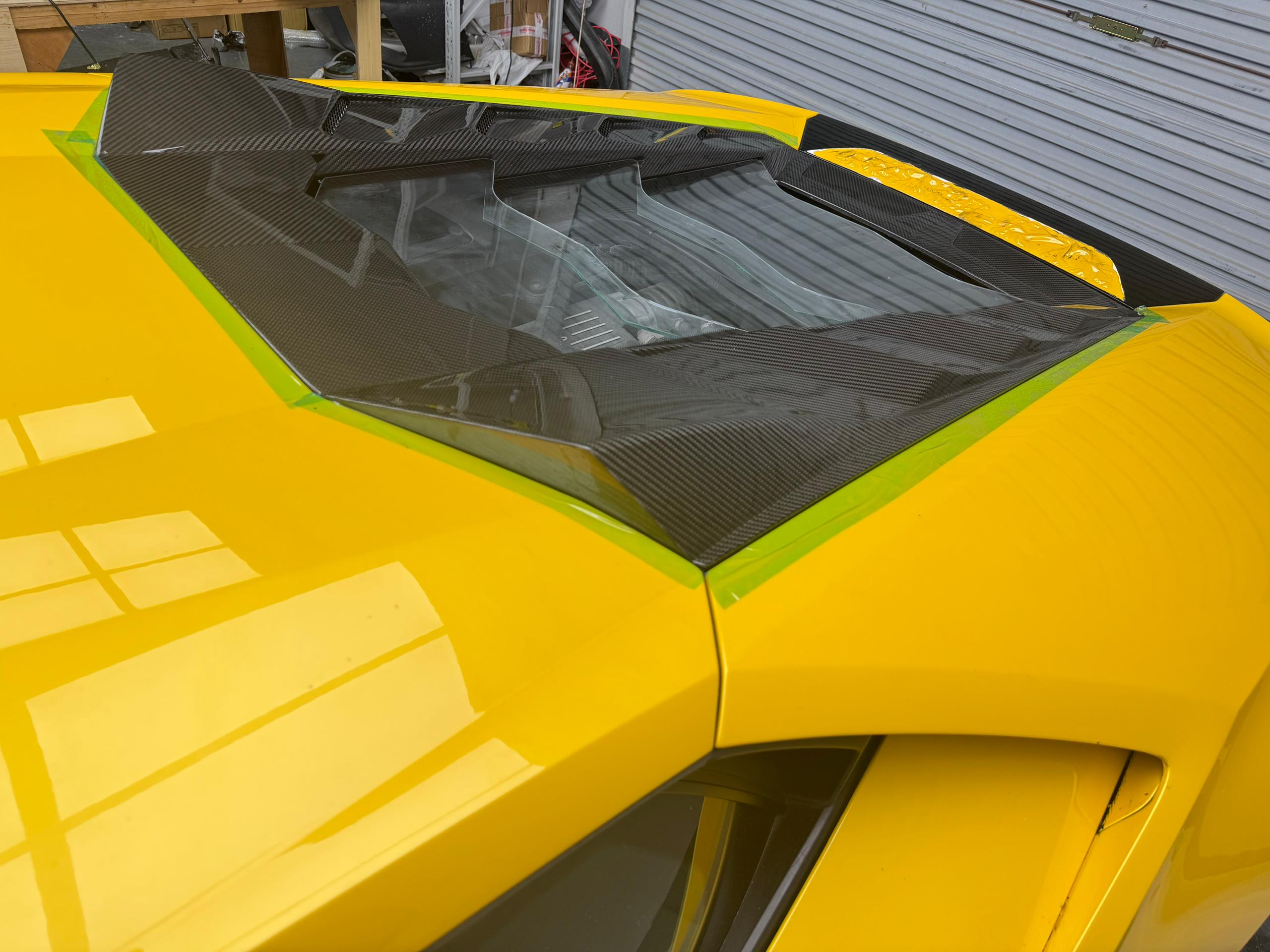 M style Carbon Fiber Rear Engine Bonnet Hood w/ Glass For Lamborghini Huracan LP580 LP610