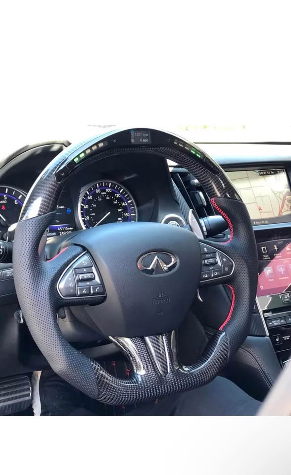 thumbnail image 2 of Carbon Fiber & Leather Steering Wheel For Infiniti Q50 Q60 QX50 QX55 – Custom 2 of 5