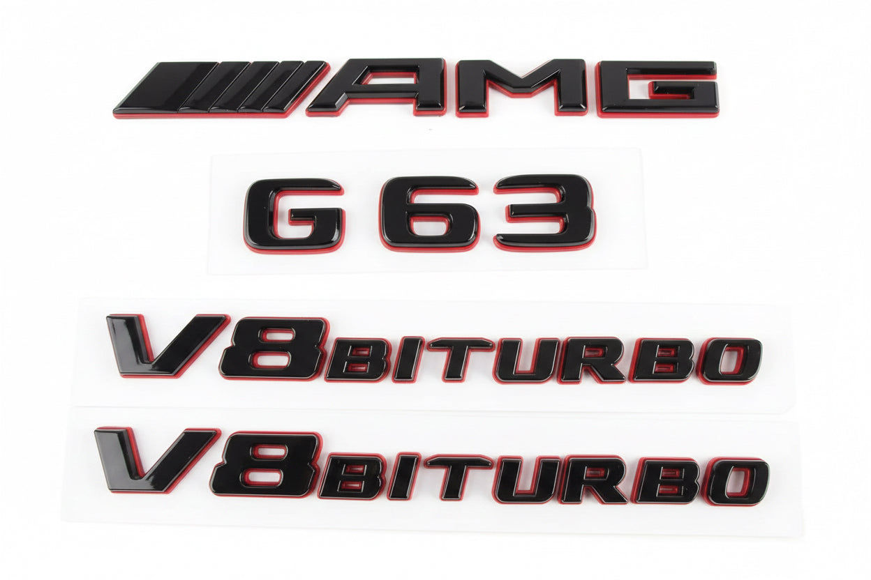 Mercedes W464 W463 G63 AMG Black/Red Brabus style emblem badges Set