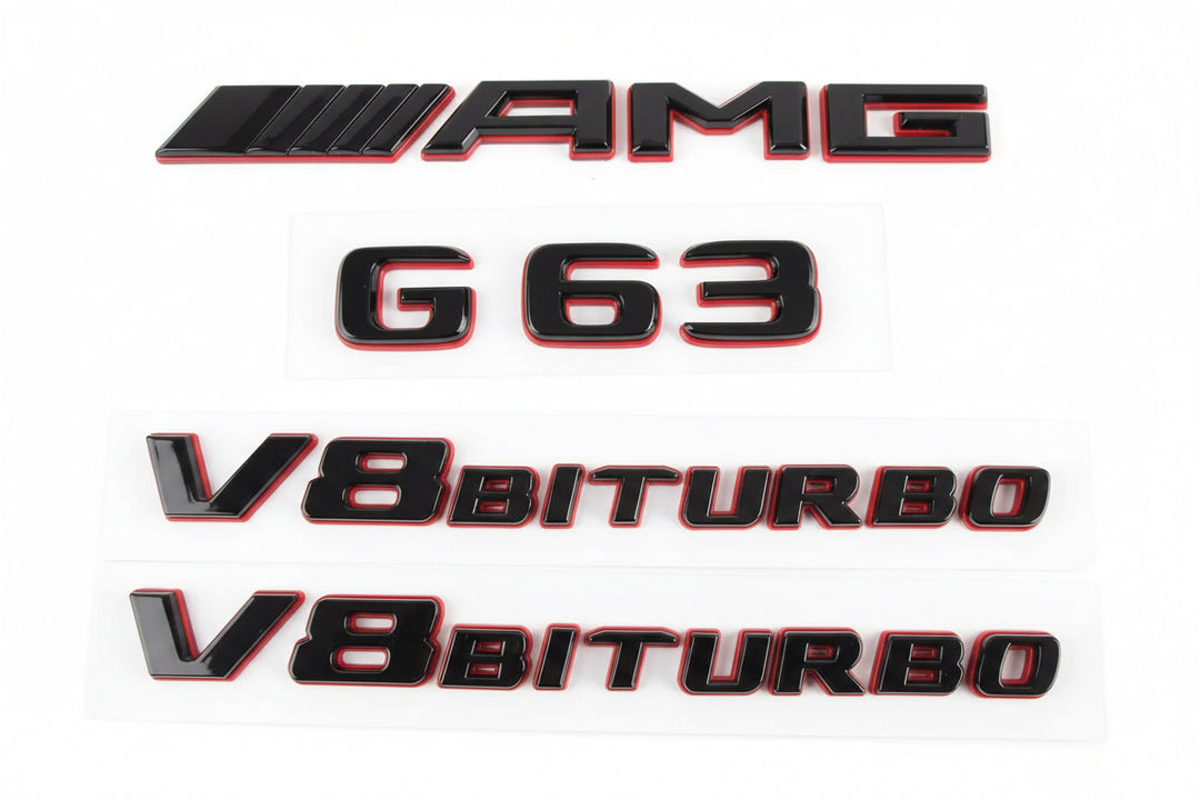 Mercedes W464 W463 G63 AMG Black/Red Brabus style emblem badges Set