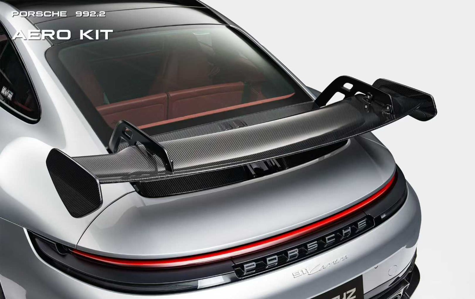 Prepreg Carbon Fiber Rear Trunk Wing w/Base Paktechz- Porsche 992.2 Carrera 911