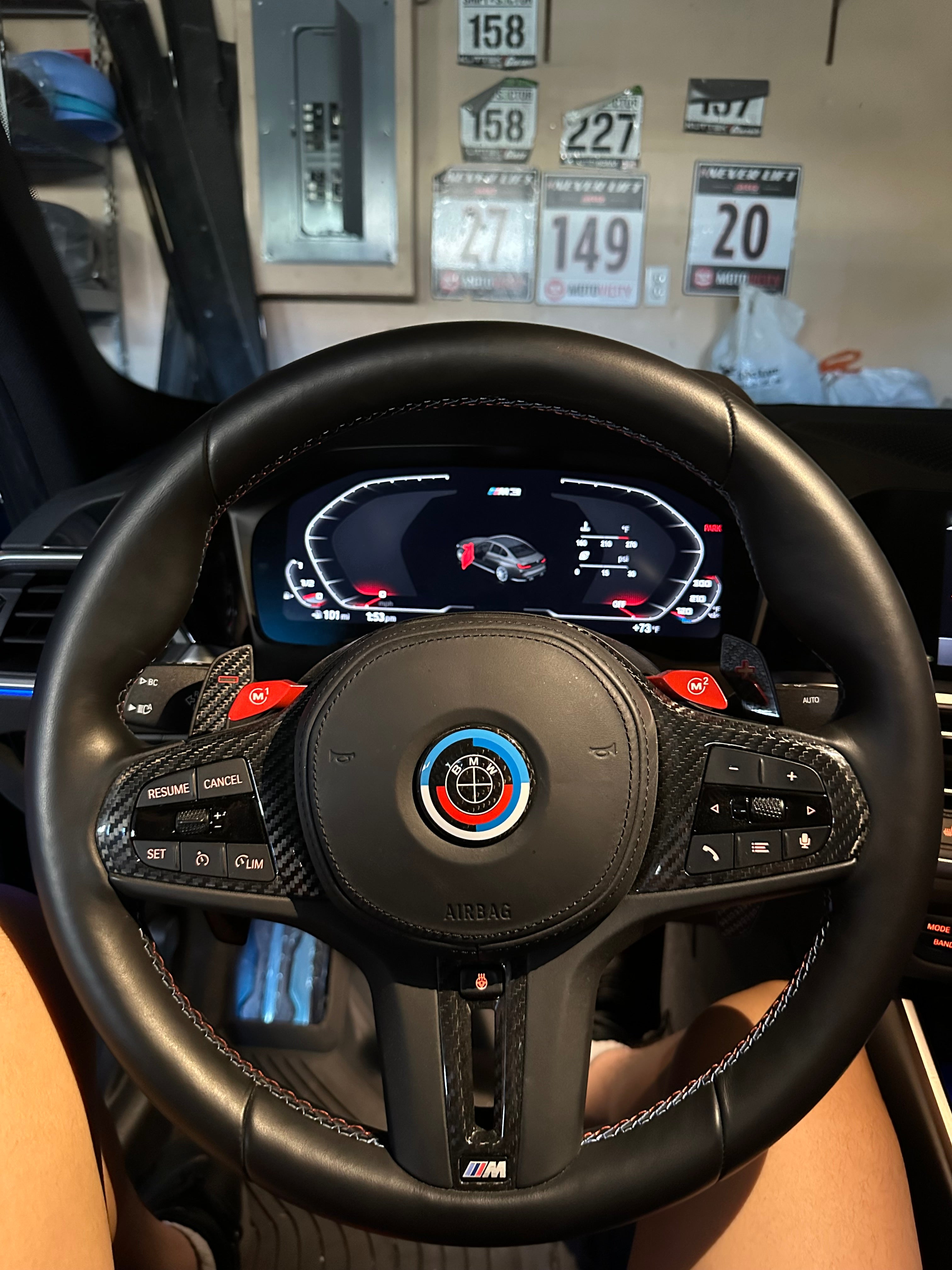 Carbon Fiber 50th Years M Heritage Emblem Roundel Cover &  Hub Cap Replacement (7 Piece)- BMW Roundel