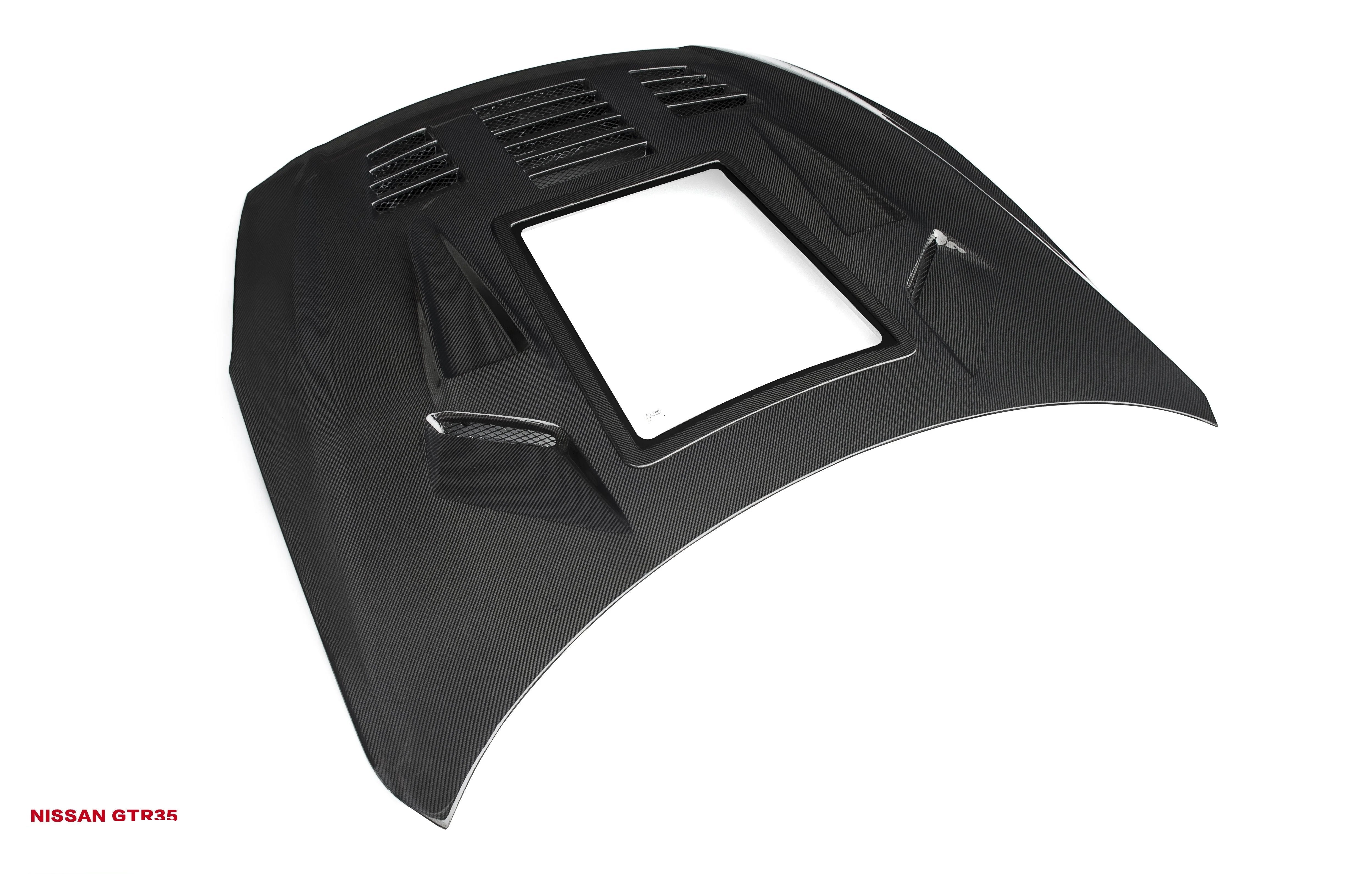 V1 Carbon Fiber Vented Hood w/ transparent window - 2008-2016 Nissan GTR R35