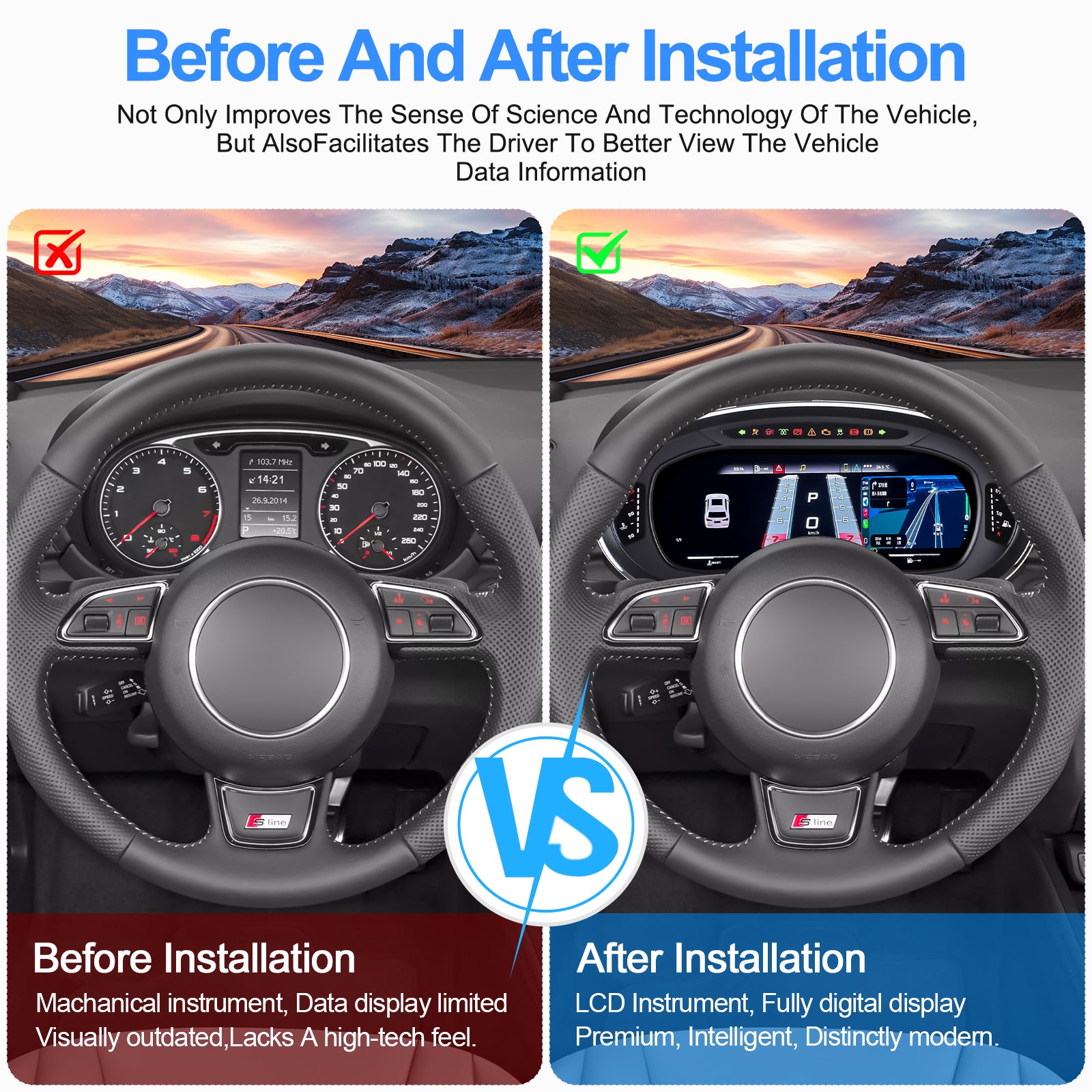 LCD Instrument Linux System With Carplay Car Digital Cluster Auto Virtual Cockpit - Audi A3 2014-2020