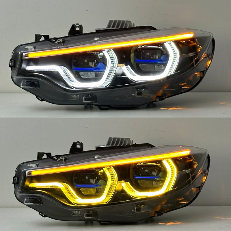 IKON Style Plug N Play Headlights V3 Switchable WHITE/YELLOW/AMBER DRL Upgrade  - BMW F32 F33 F36 4 Series F80 F82 M3 M4