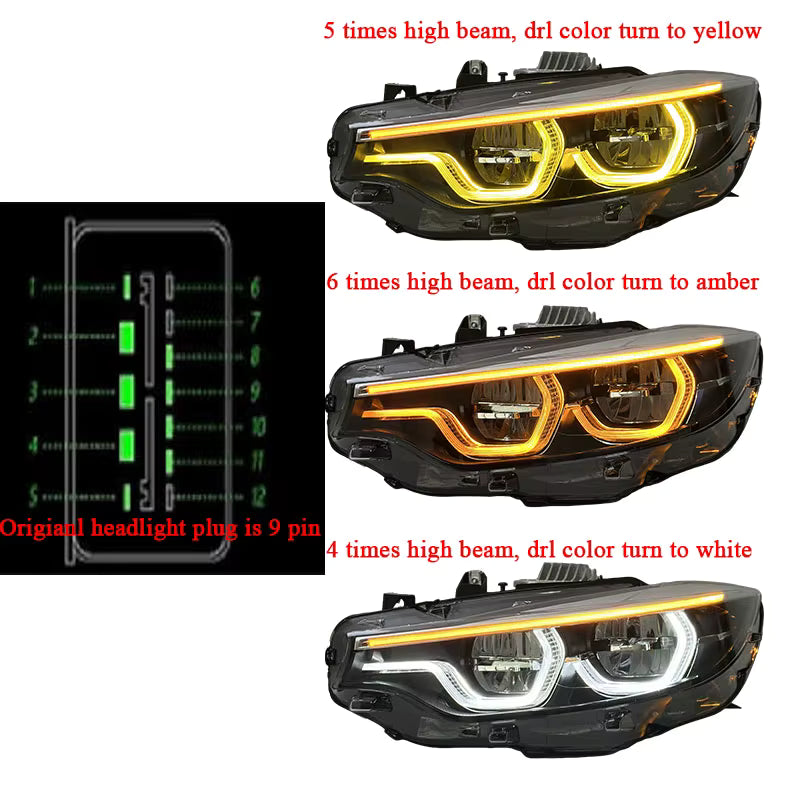 IKON Style Plug N Play Headlights V3 Switchable WHITE/YELLOW/AMBER DRL Upgrade  - BMW F32 F33 F36 4 Series F80 F82 M3 M4