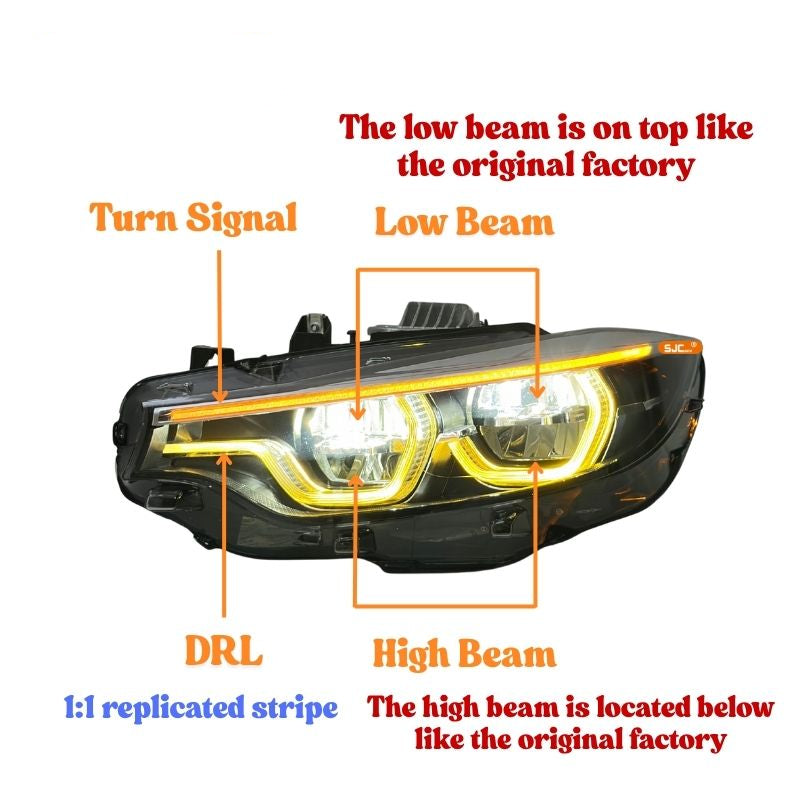 IKON Style Plug N Play Headlights V3 Switchable WHITE/YELLOW/AMBER DRL Upgrade  - BMW F32 F33 F36 4 Series F80 F82 M3 M4