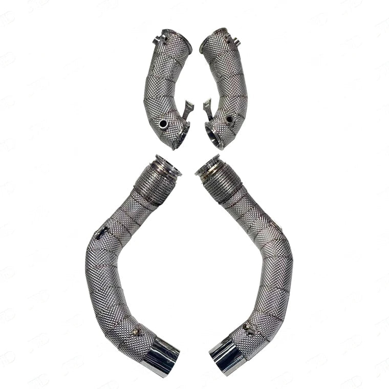 2020+ BMW F95 X5M F96 X6M S63R Stainless Steel Heat Shielded Performance Catless Exhaust Downpipes