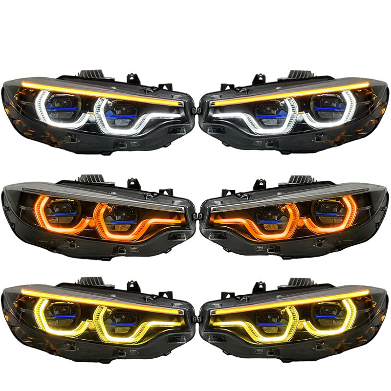 IKON Style Plug N Play Headlights V3 Switchable WHITE/YELLOW/AMBER DRL Upgrade  - BMW F32 F33 F36 4 Series F80 F82 M3 M4