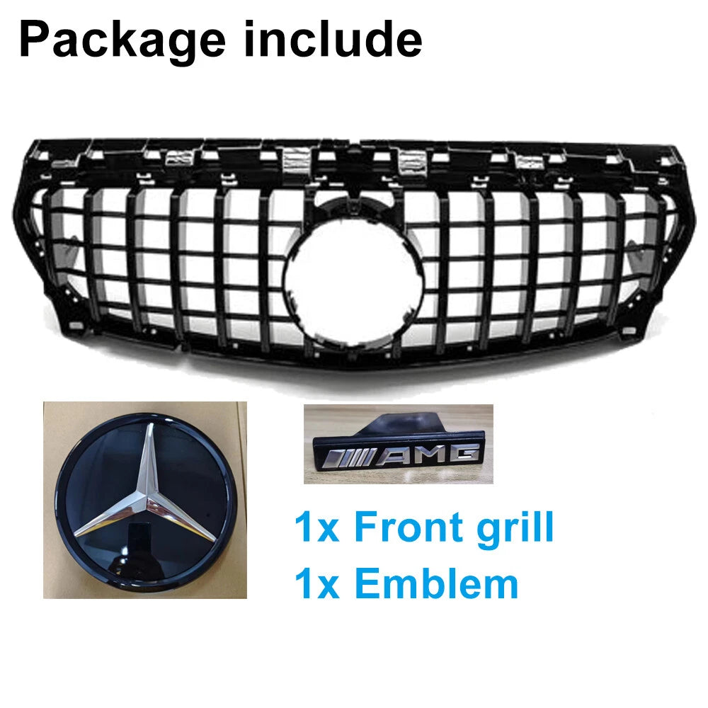 Gloss Black GT Front Grille w/ Emblem - 2013-2019 Mercedes Benz W117 CLA250