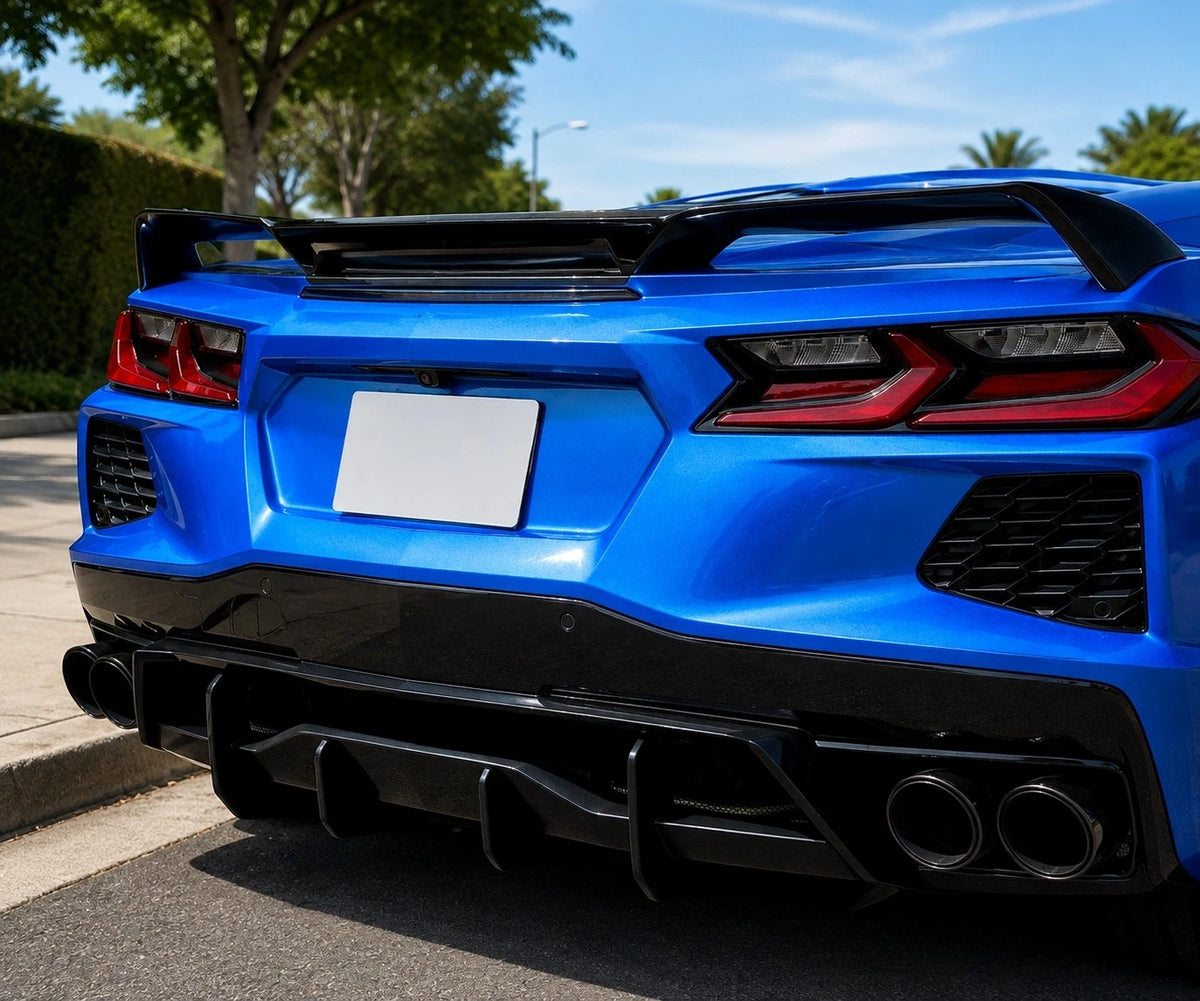 Gloss Black/CarbonFlash GT Rear Diffuser Extension - 20-26 Corvette C8 Z51