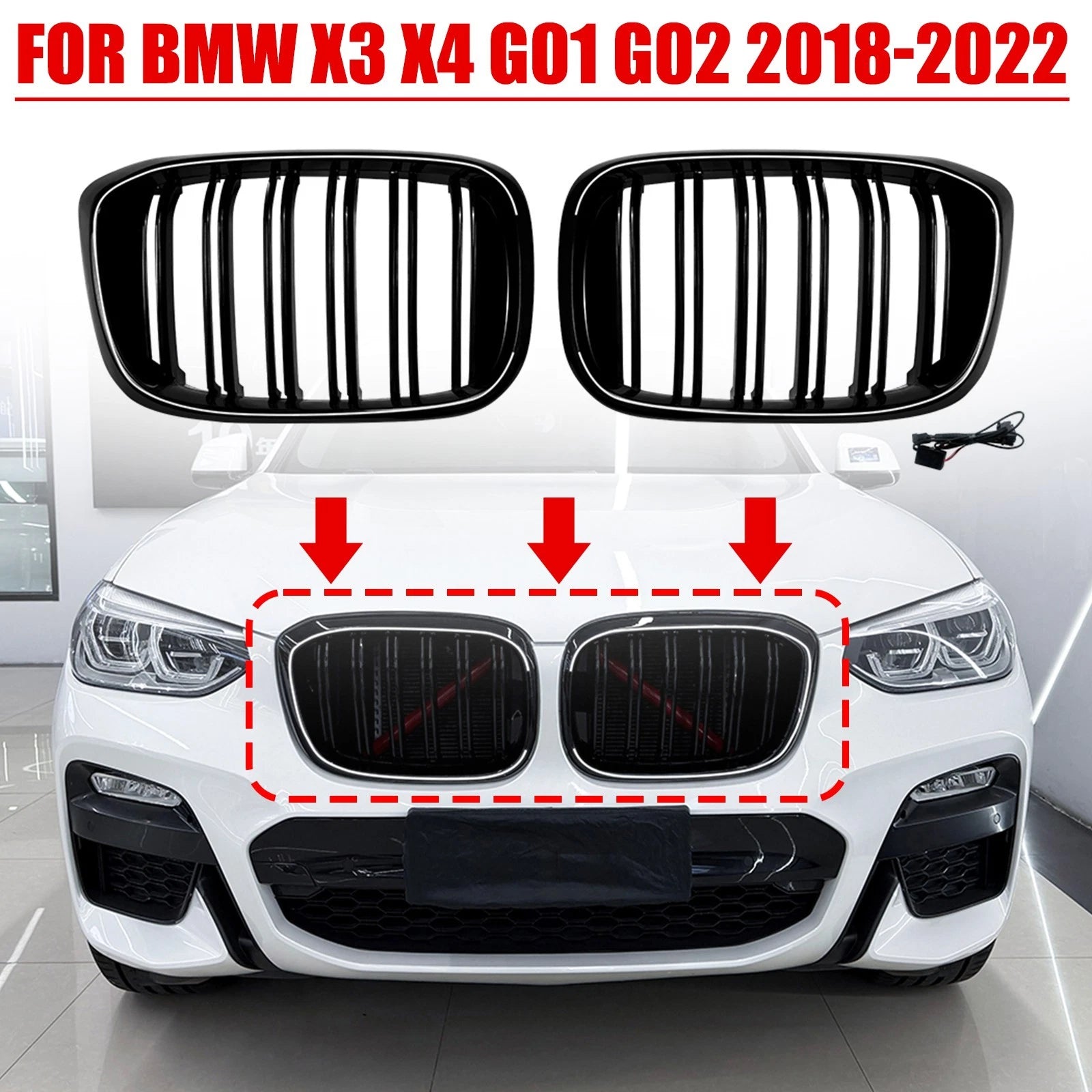 Gloss Black Front Grille w/ LED - 2018-2022 BMW X3 X4 G01 G02