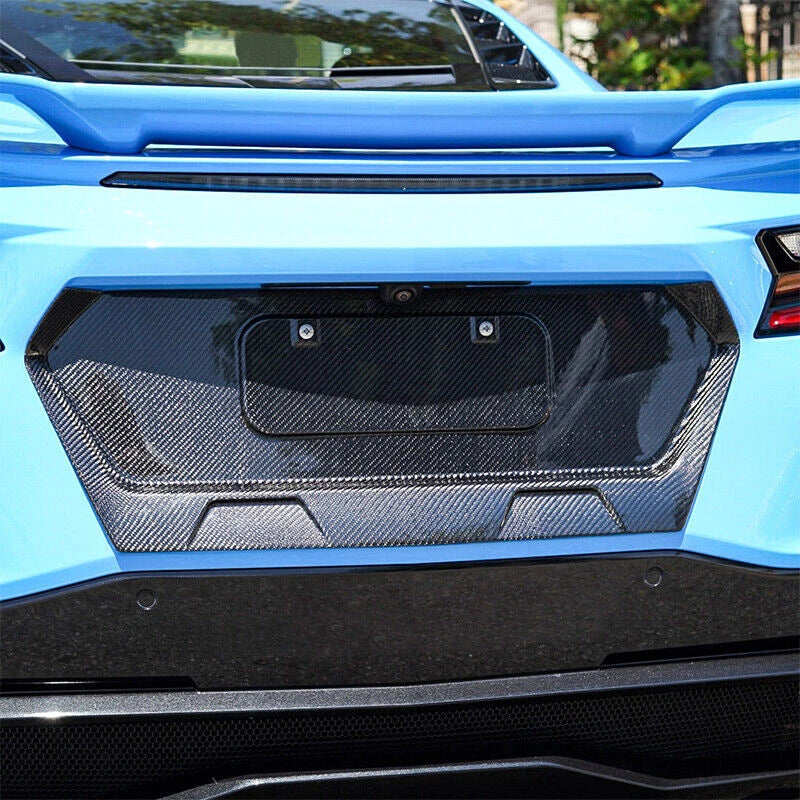 CARBON FIBER Rear license plate Frame Cover Trim - 2020-2025 Corvette C8
