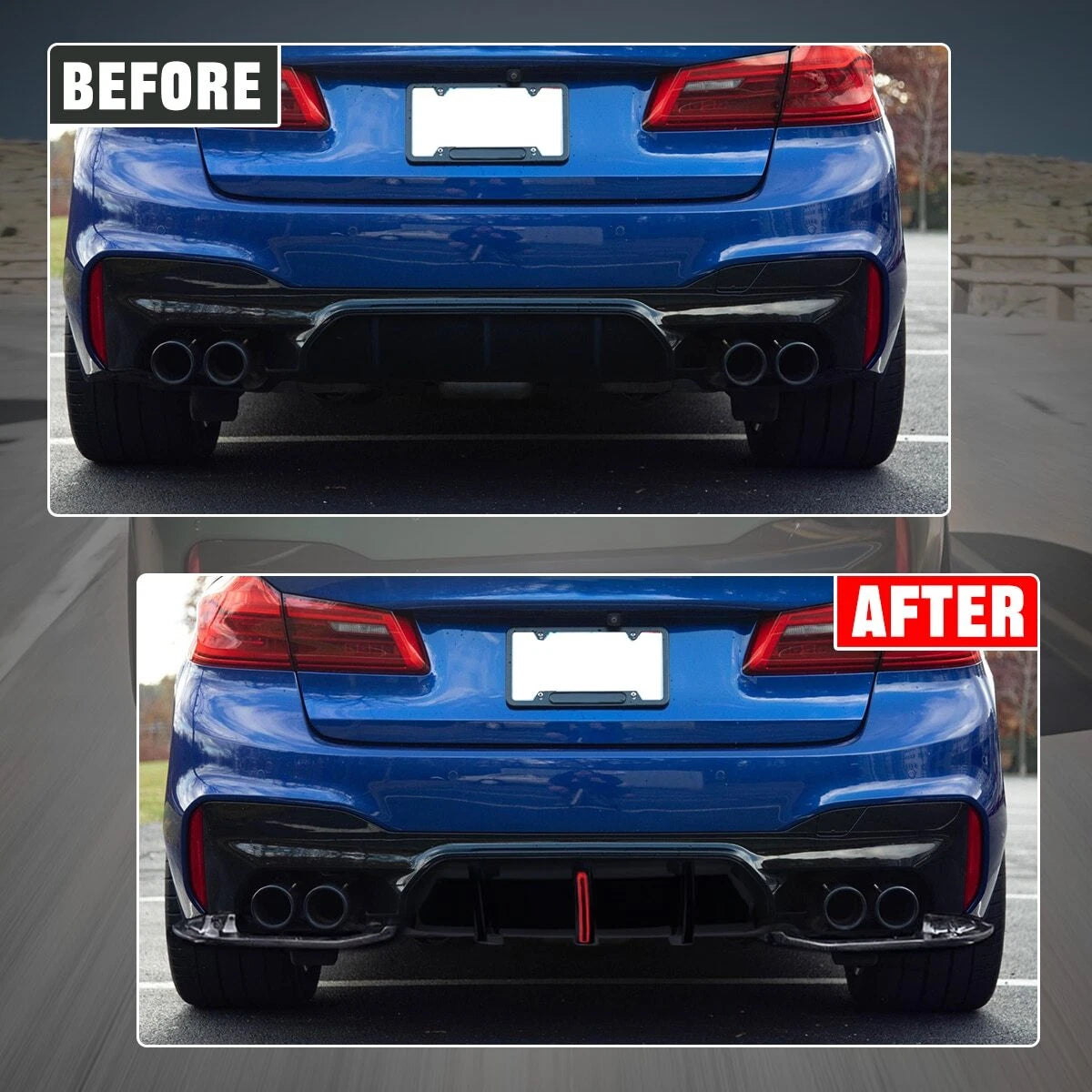 Gloss Black Rear Bumper Diffuser w/LED Light - BMW G30 530i 540i Sedan 2017-23