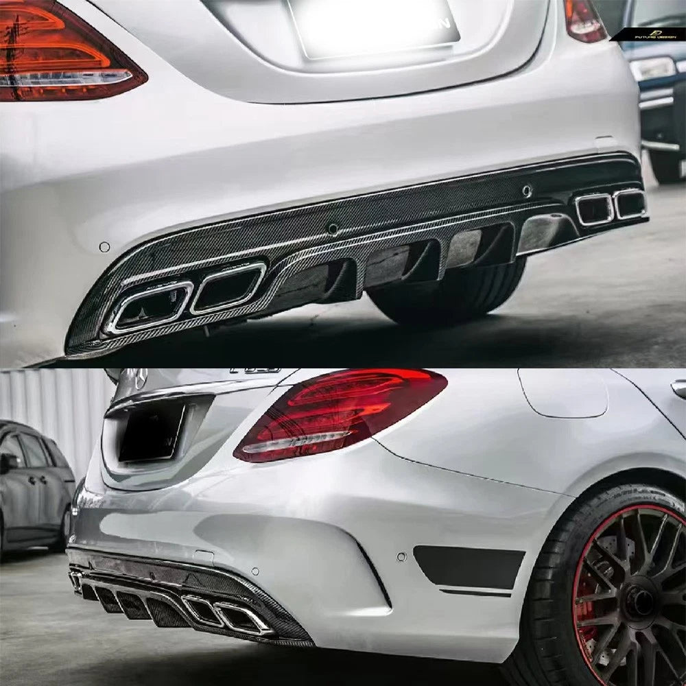 Carbon Fiber Rear Bumper Diffuser - Mercedes Benz W205 C250 Sport C43 C63 AMG 2015 - 2019