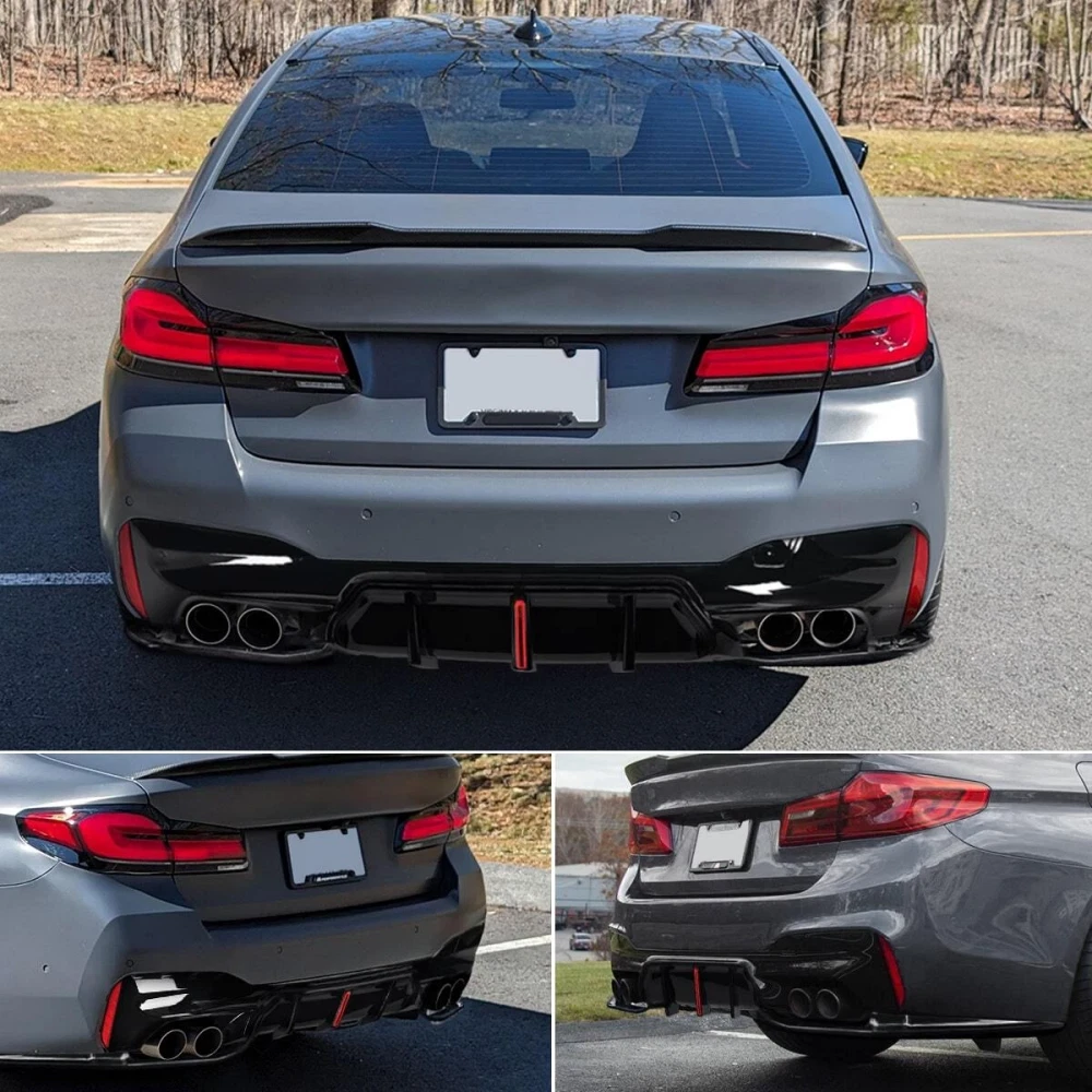 Gloss Black Rear Bumper Diffuser w/LED Light - BMW G30 530i 540i Sedan 2017-23