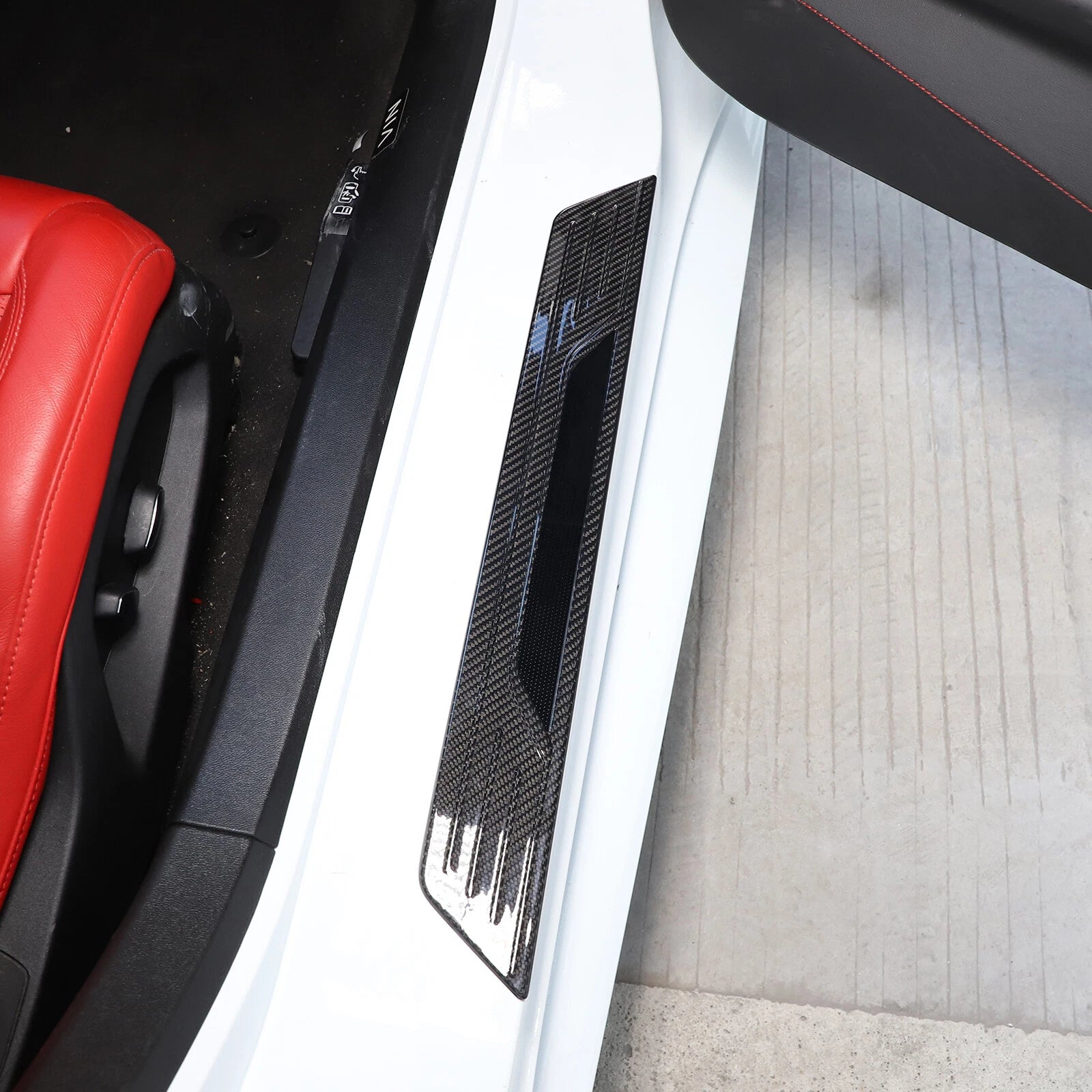 Carbon Fiber Door Sill Emblem Plate Trim Cover - Corvette C8
